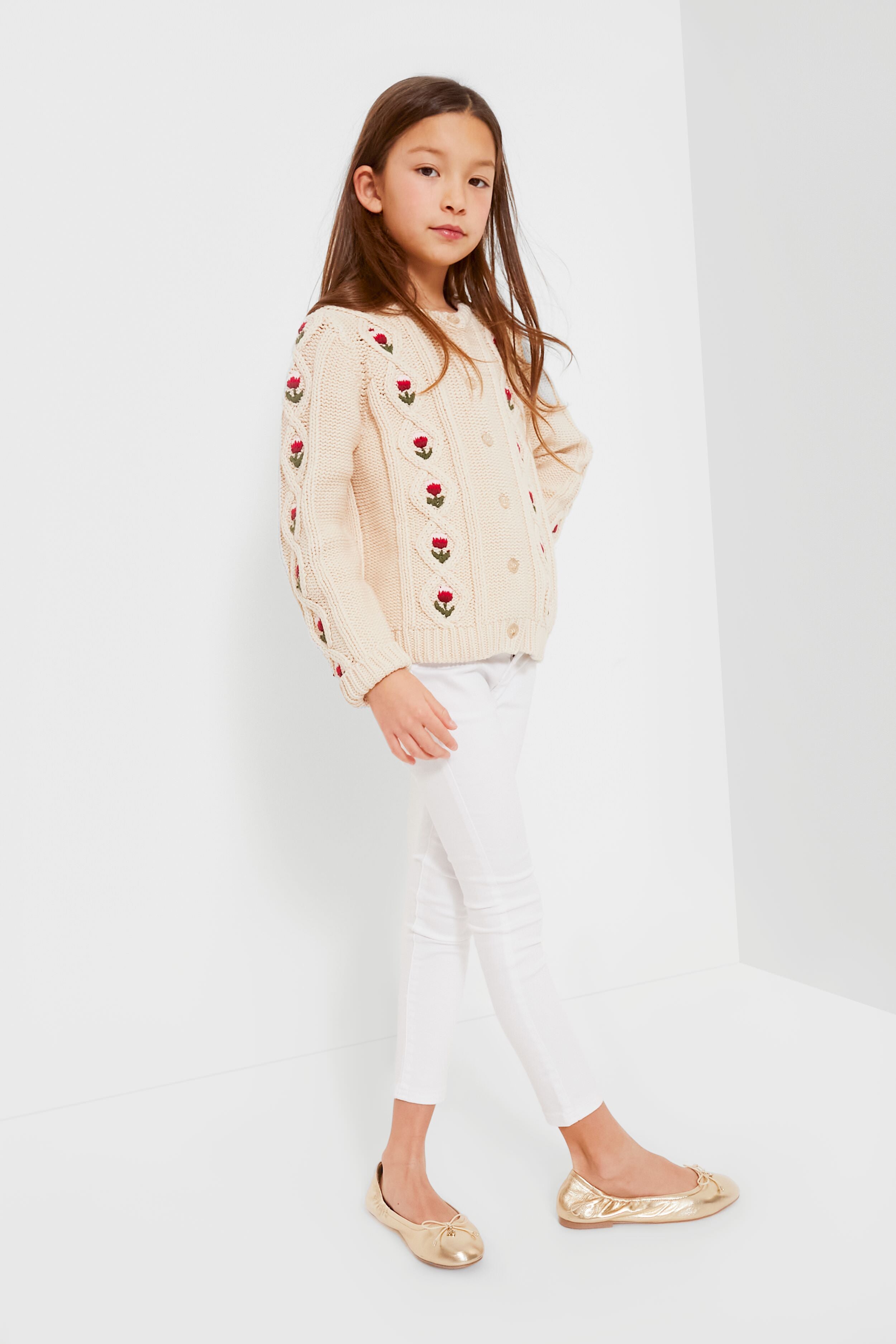 Cream Floral Embroidery Dalia Diamond Sweater-Charming Tale Store