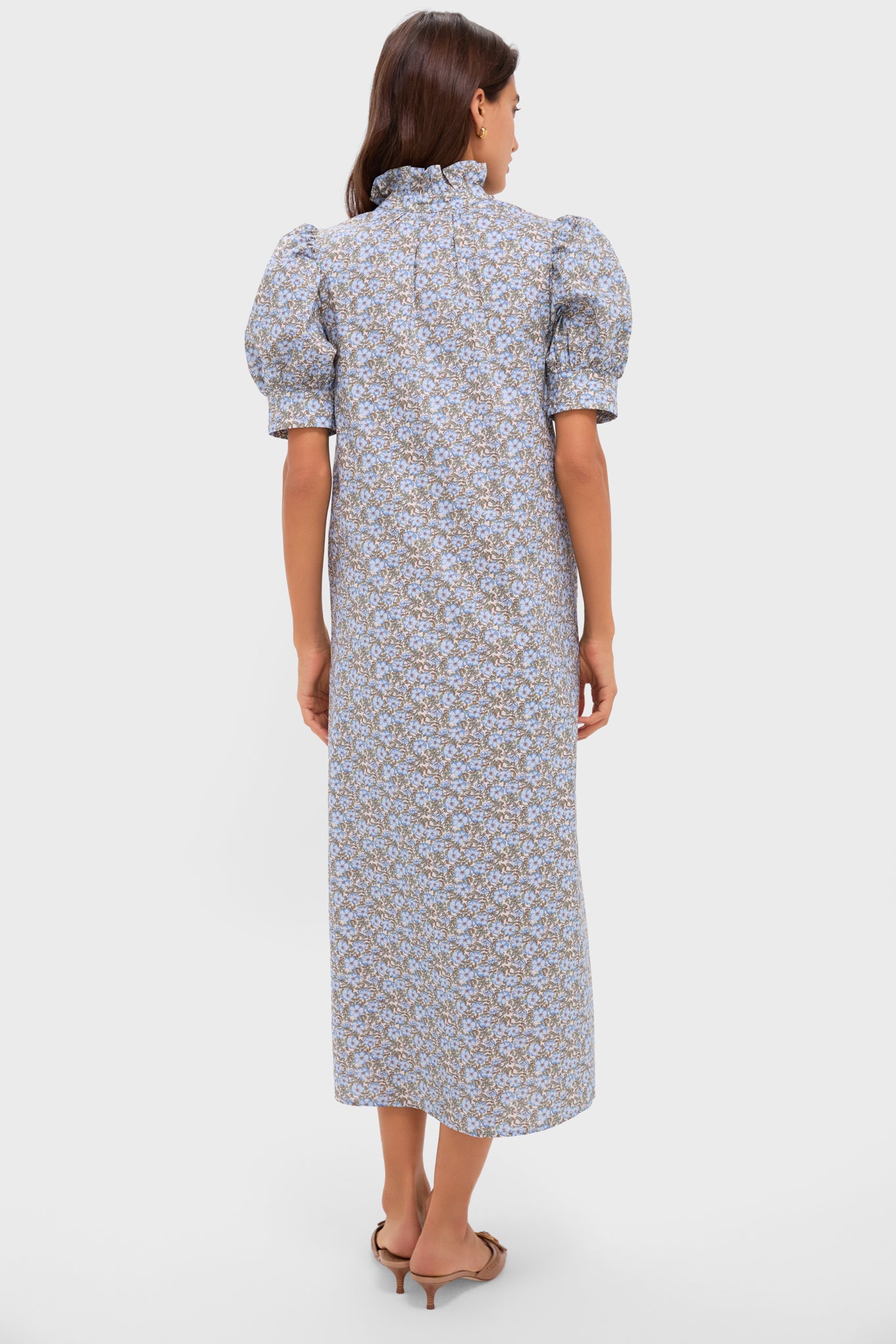 Dusty Blue & Brown Floral Louisa Maxi Dress-Charming Tale Store
