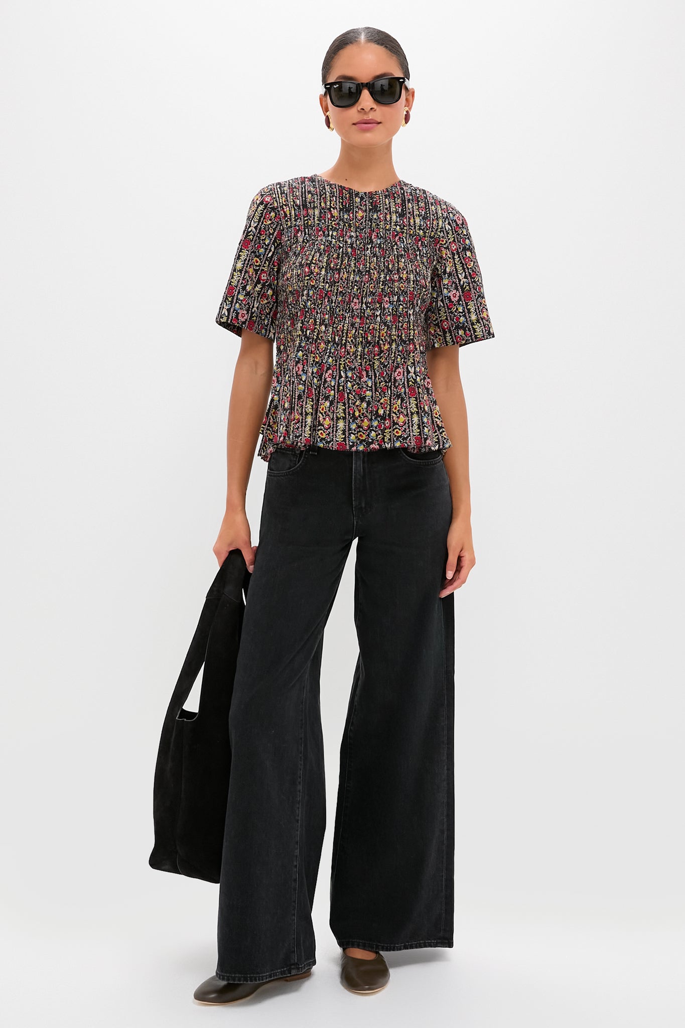 Garland Print Smocked Flounce Top-Charming Tale Store