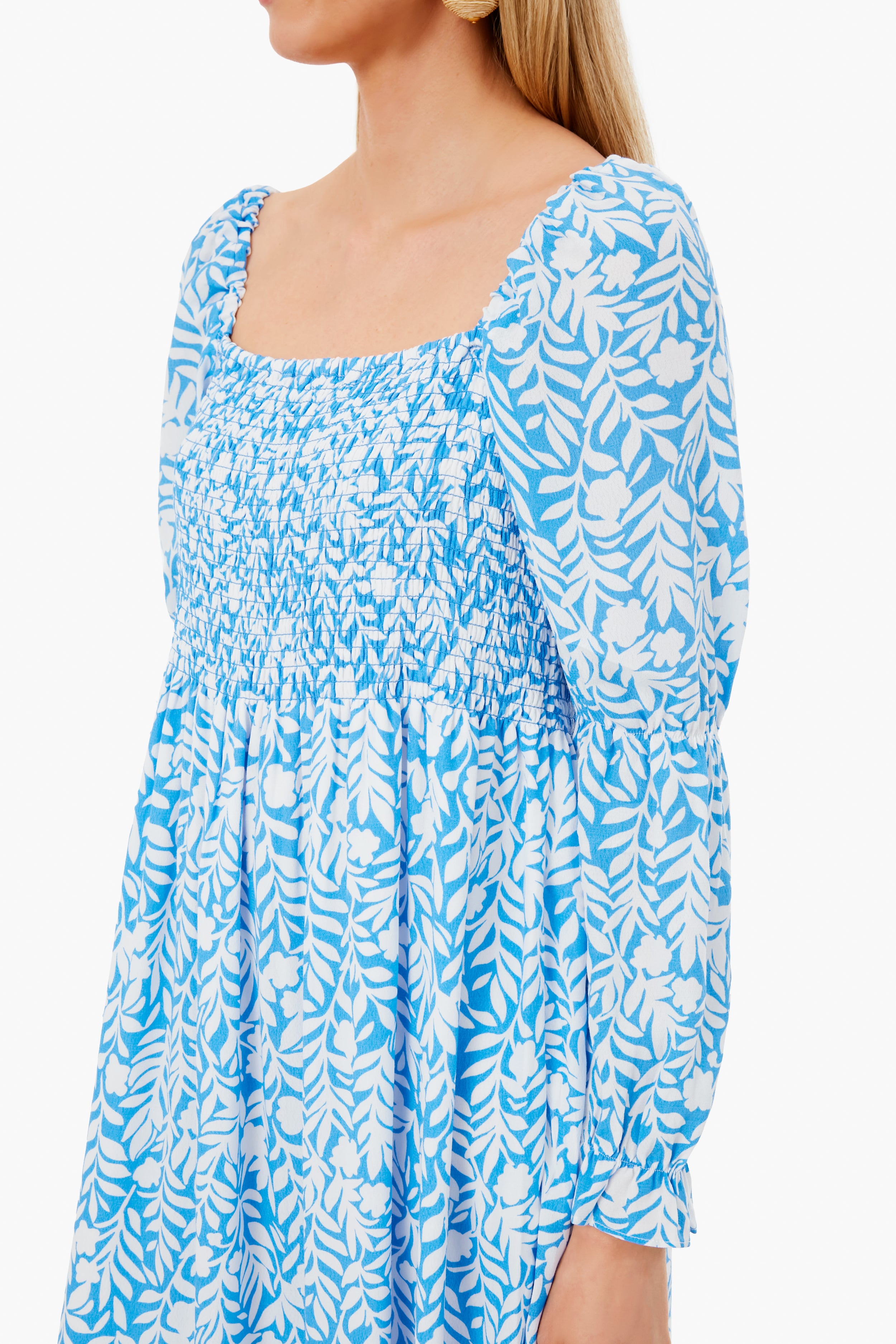 Floral Vine Print Square Neck Dress-Charming Tale Store