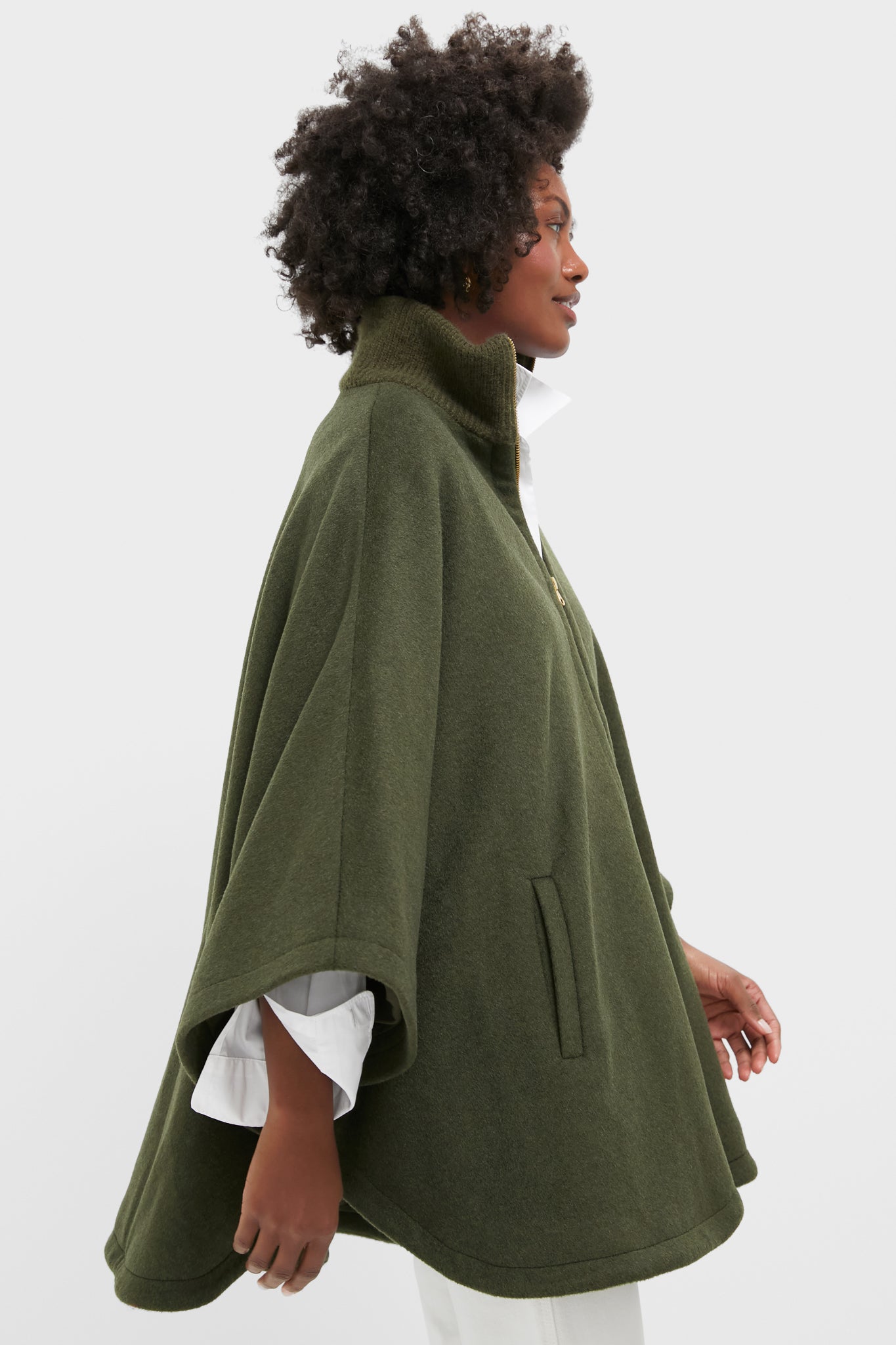 Olive Full Zip Huntington Poncho-Charming Tale Store