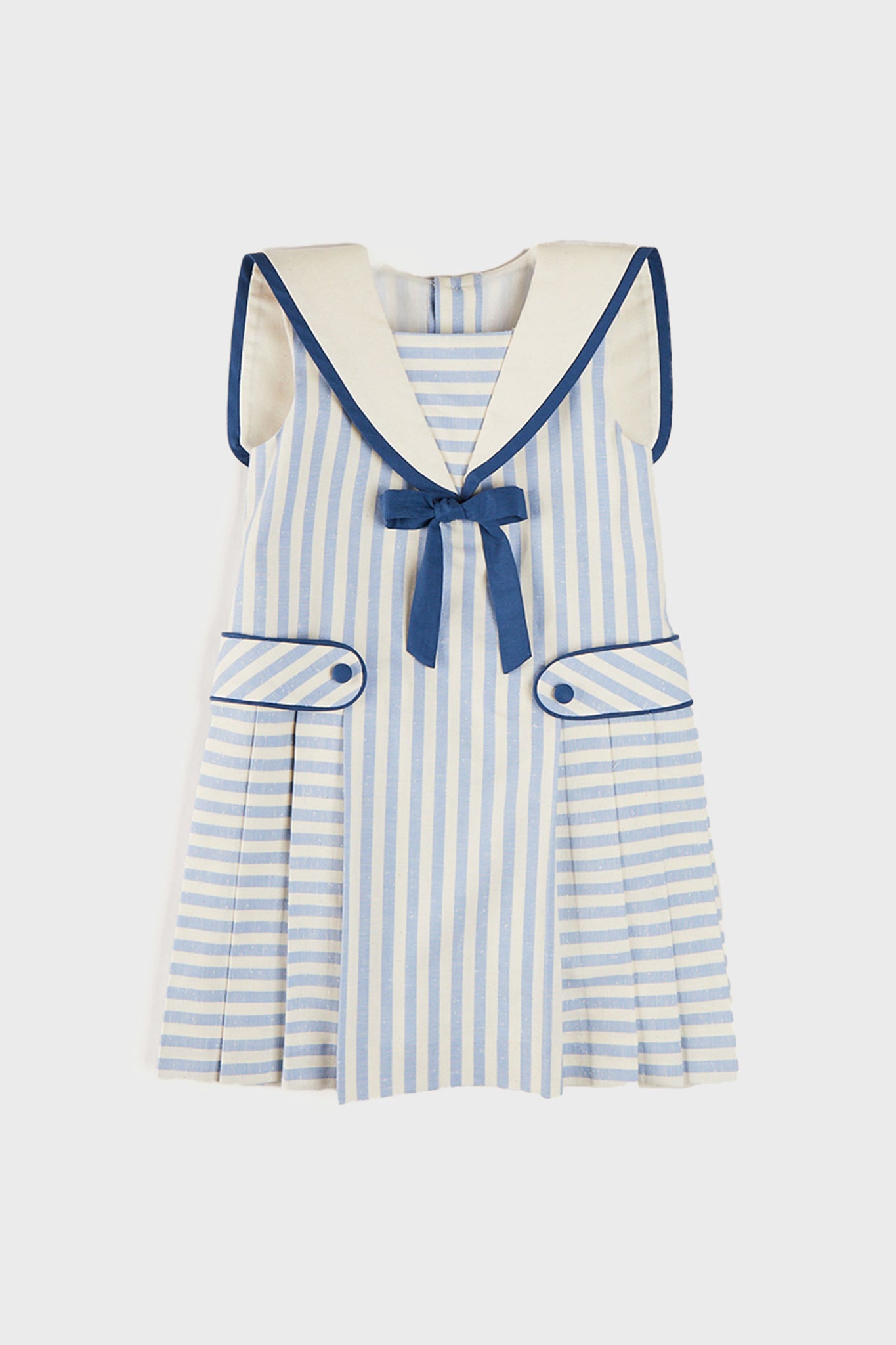Regency Striped Mariner Collar Pleated Sleeveless Dress in Blue-Charming Tale Store