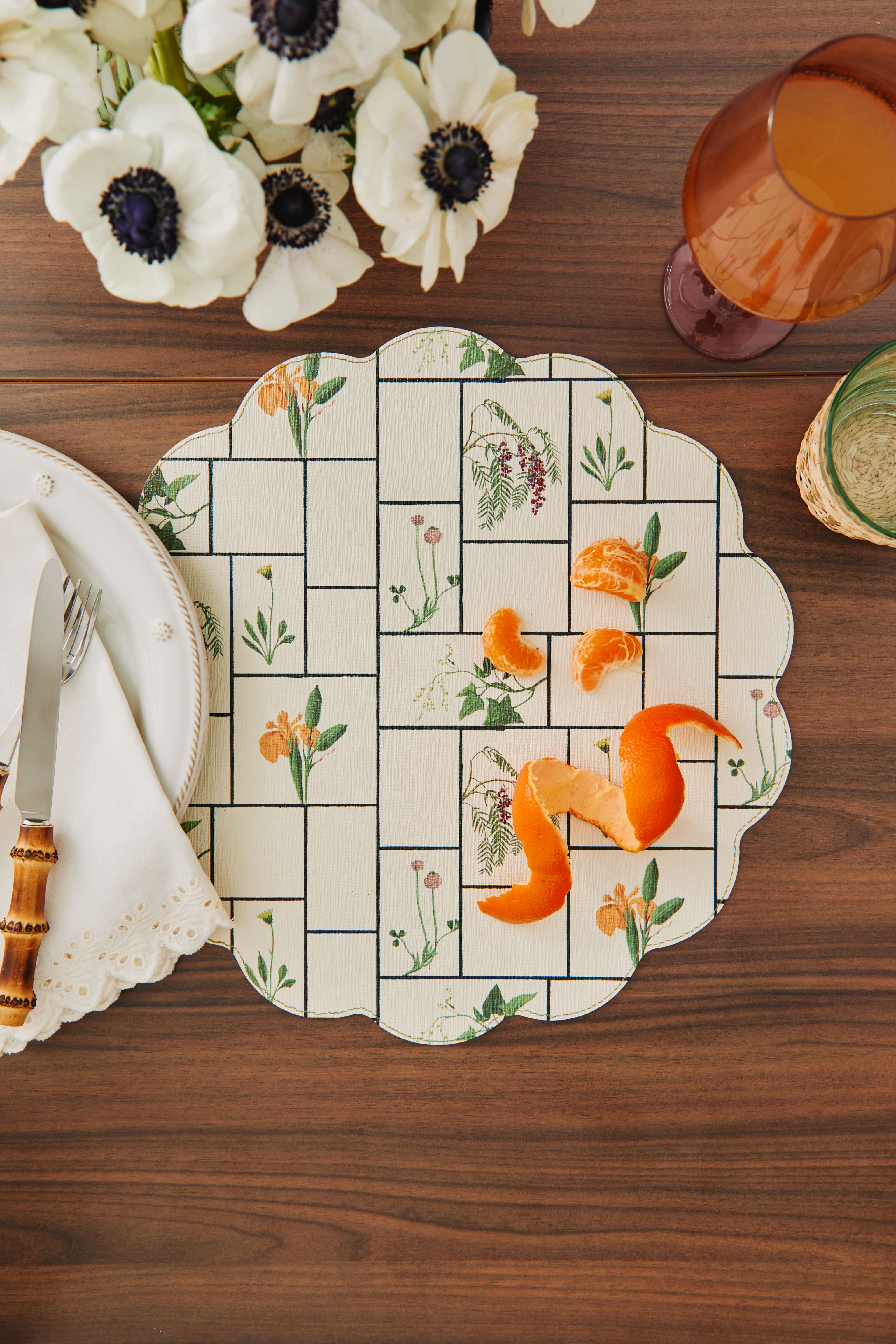 Caned Floral and Fresher Buds Reversible Wipeable Placemats Set of 4-Charming Tale Store