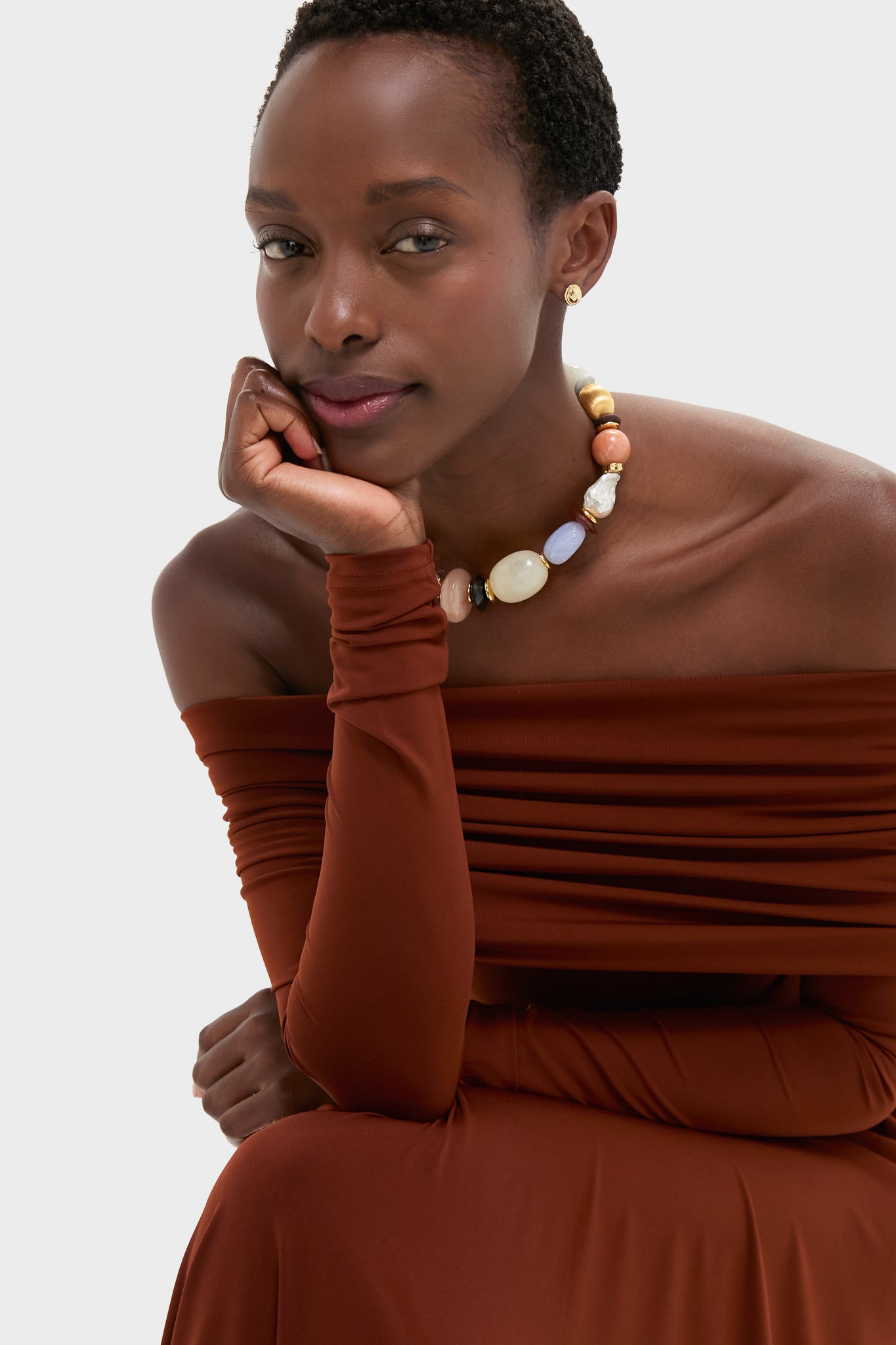 Burgundy Off the Shoulder Ruched Midi Dress-Charming Tale Store