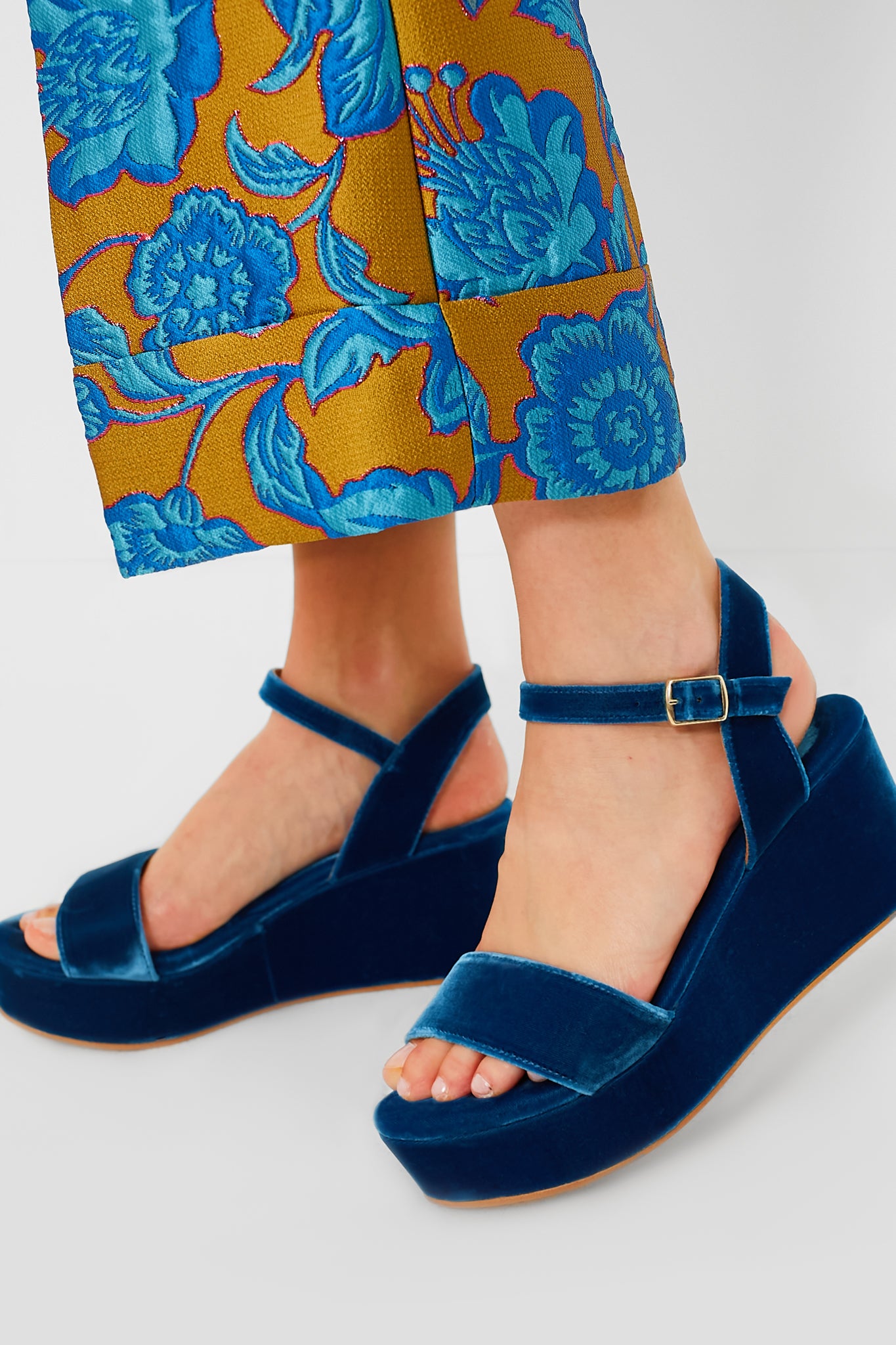 Indigo Girasol Velvet Platform Heels-Charming Tale Store