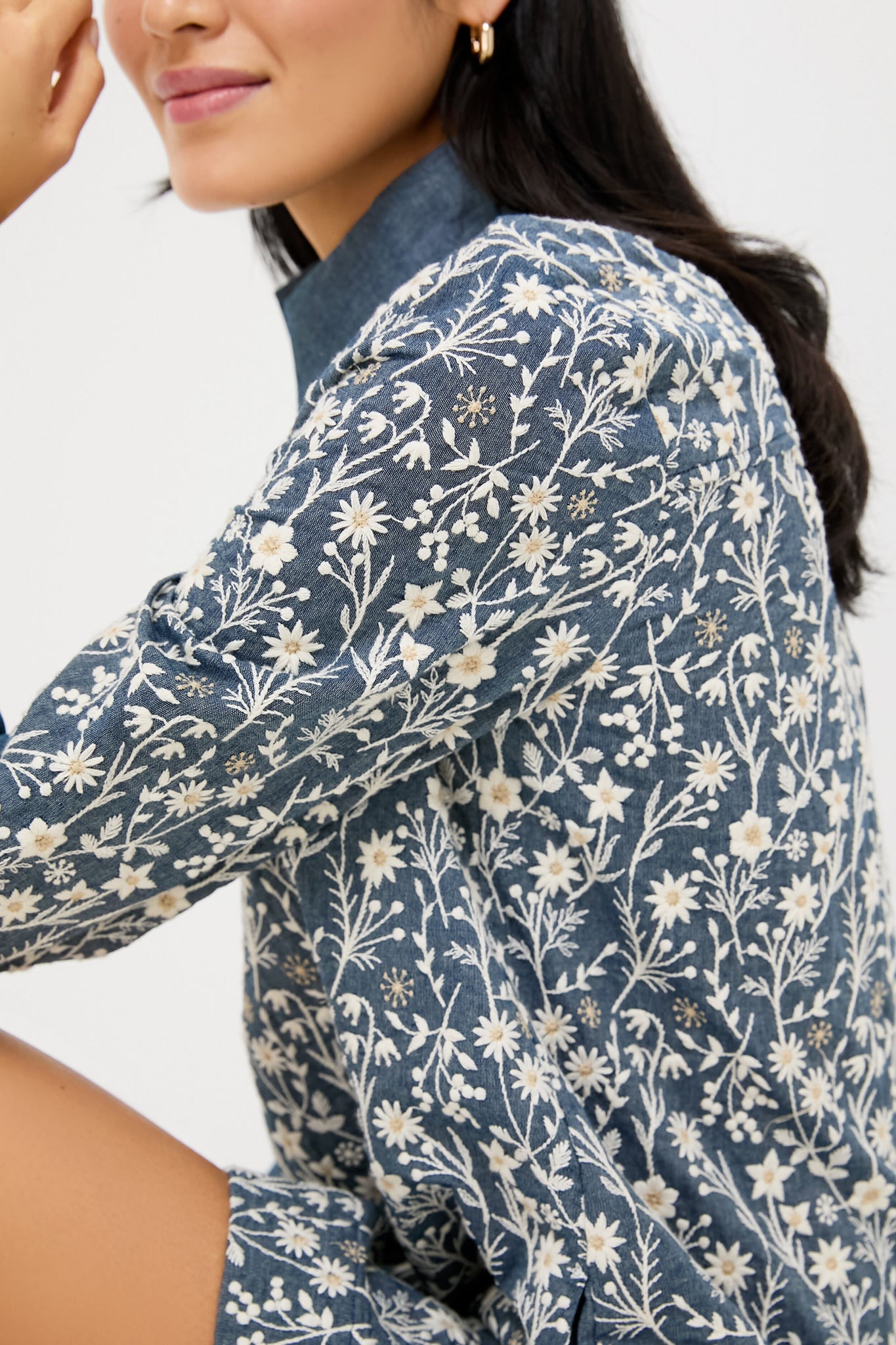 Embroidered Chambray Wildflower Meadows Megan Dress-Charming Tale Store