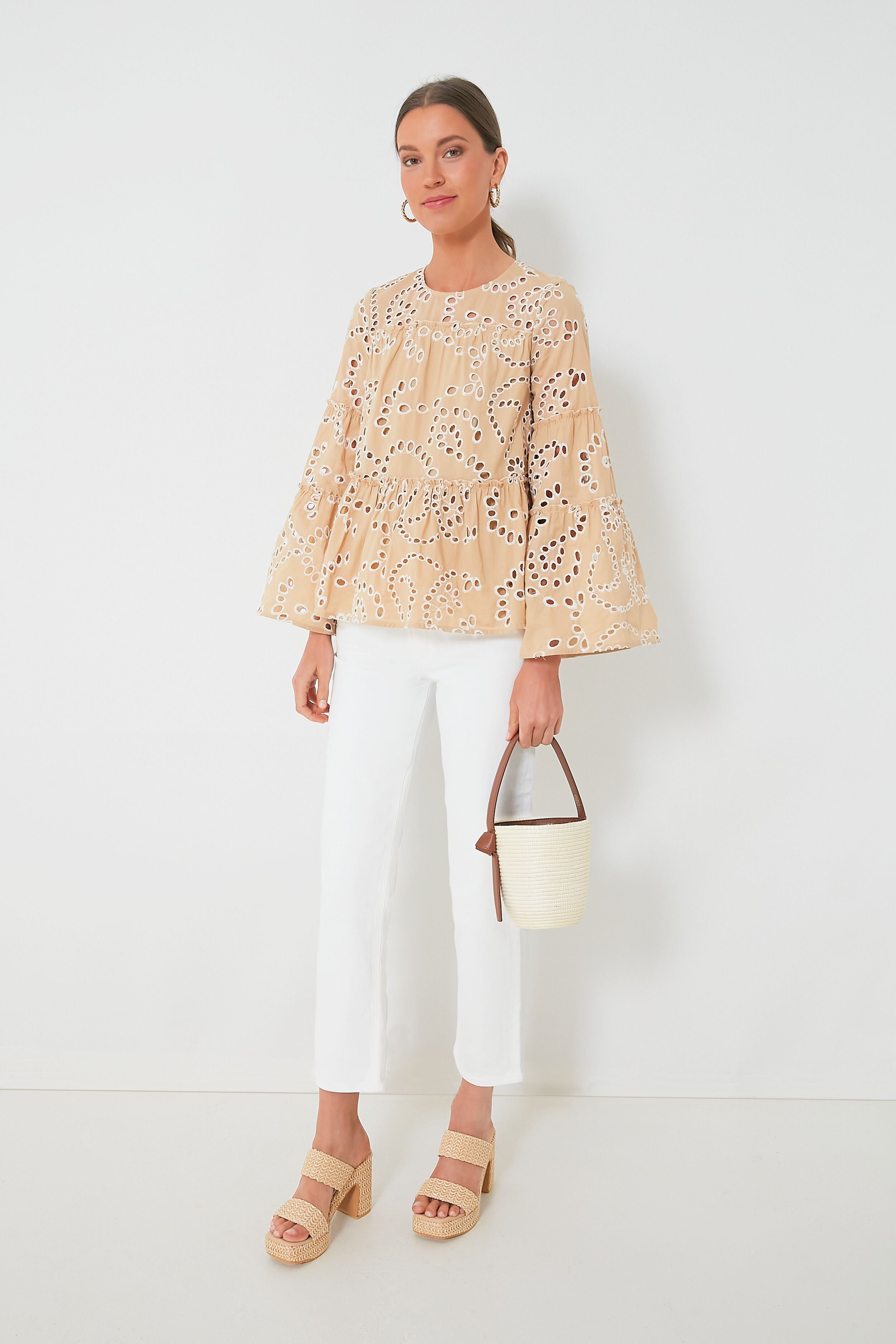 Tan Eyelet Eloise Blouse-Charming Tale Store