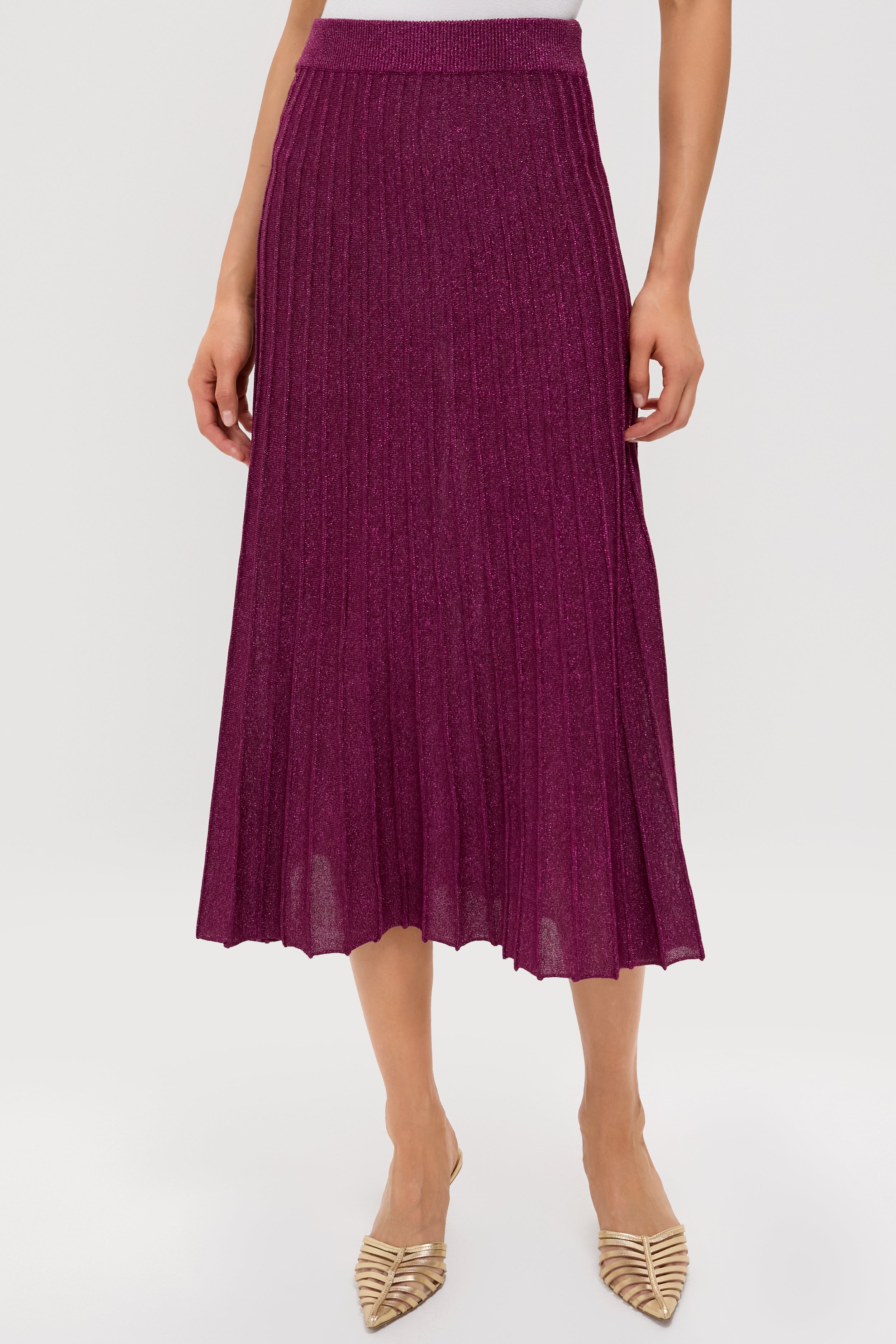 Plum Shimmer Knit Pleated Arion Midi Skirt-Charming Tale Store