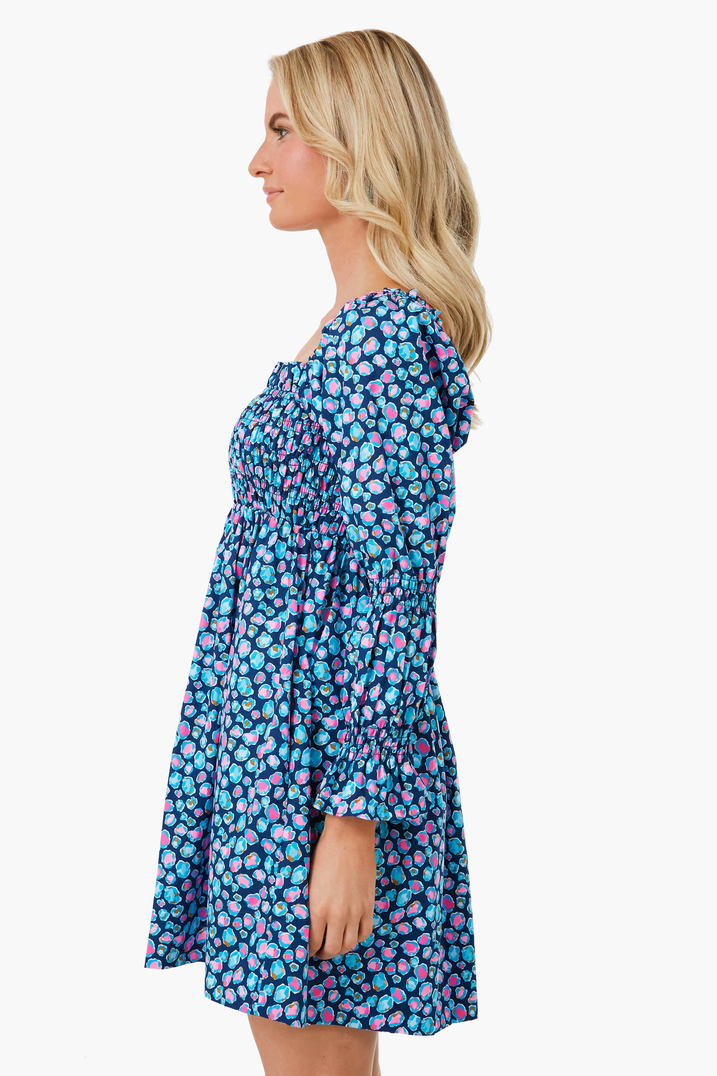 Sea Blue Low Tide Navy Spotted in the Wild Beyonca Long Sleeve Smocked Dress-Charming Tale Store
