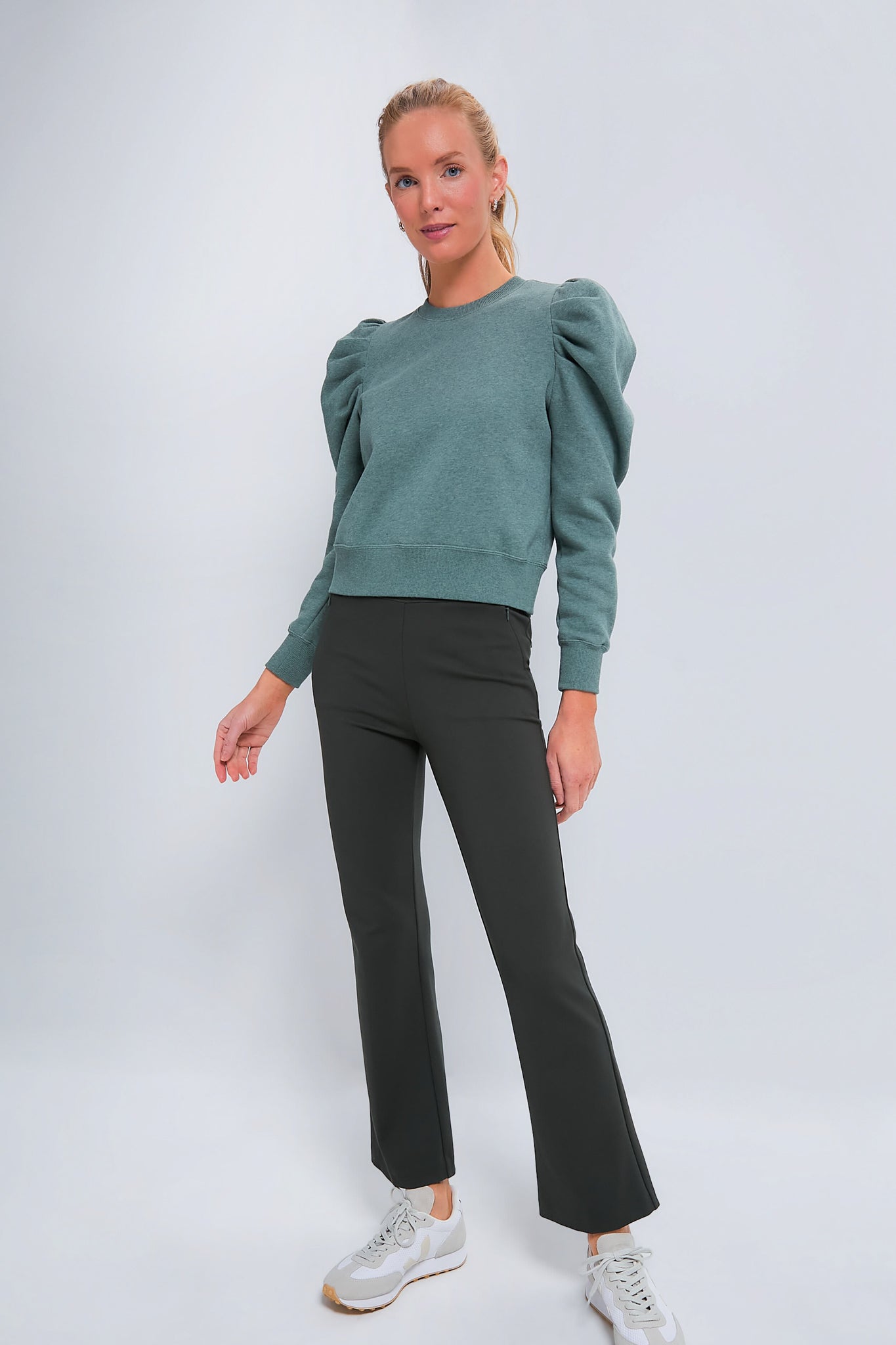 Heathered Green Puff Sleeve Maisie Pullover-Charming Tale Store