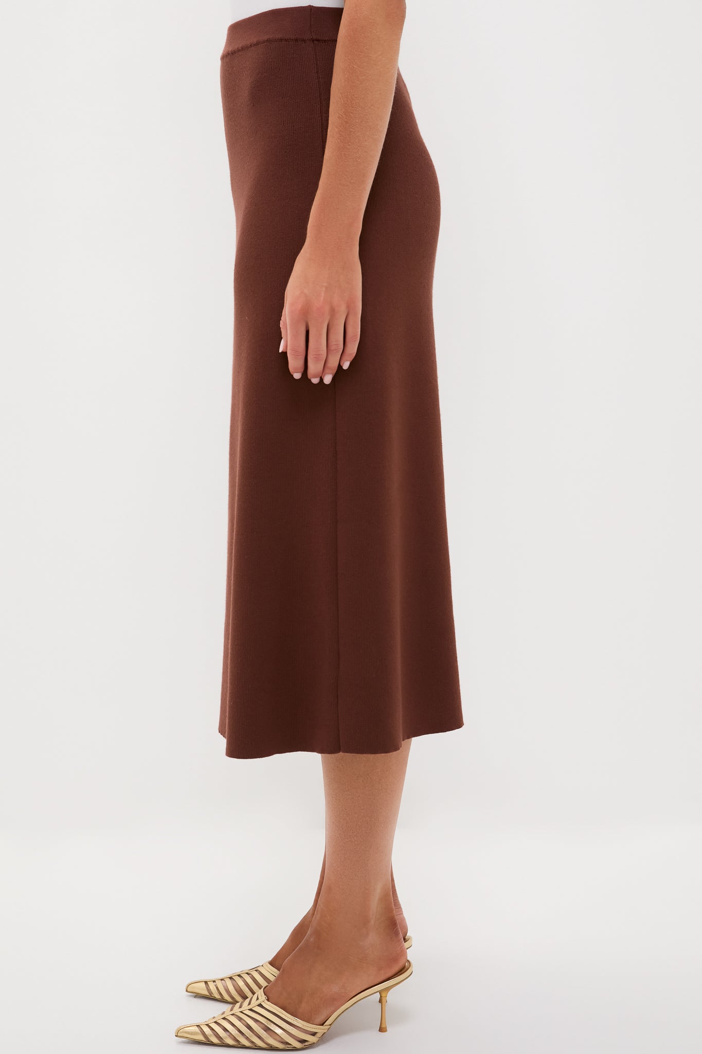 Chocolate Brown Knit Philomena Midi Skirt-Charming Tale Store
