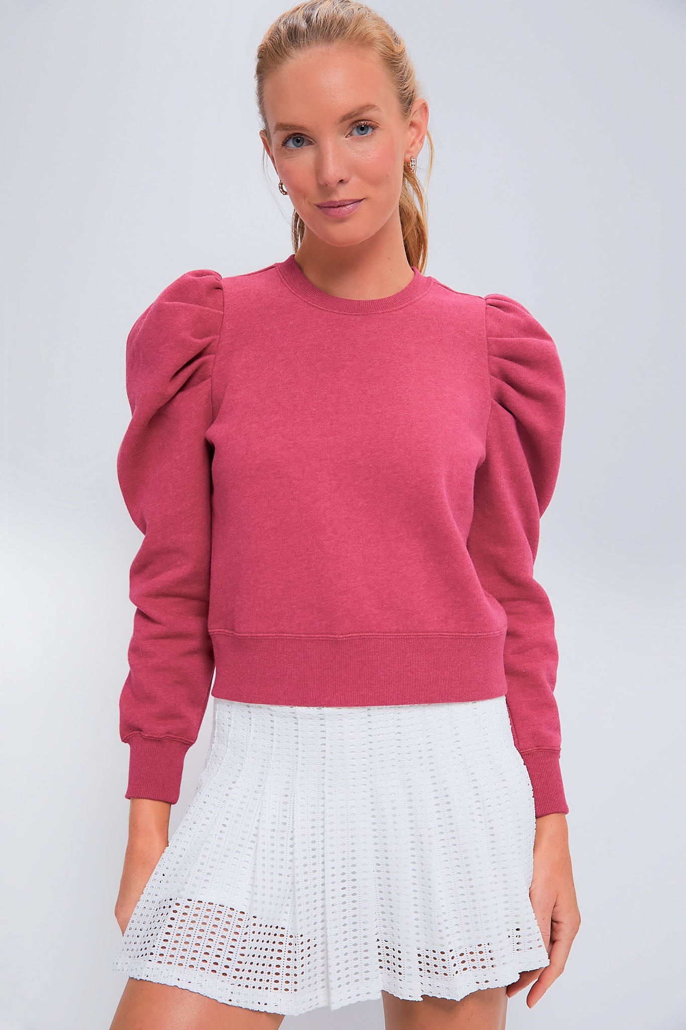 Heathered Pink Puff Sleeve Maisie Pullover-Charming Tale Store