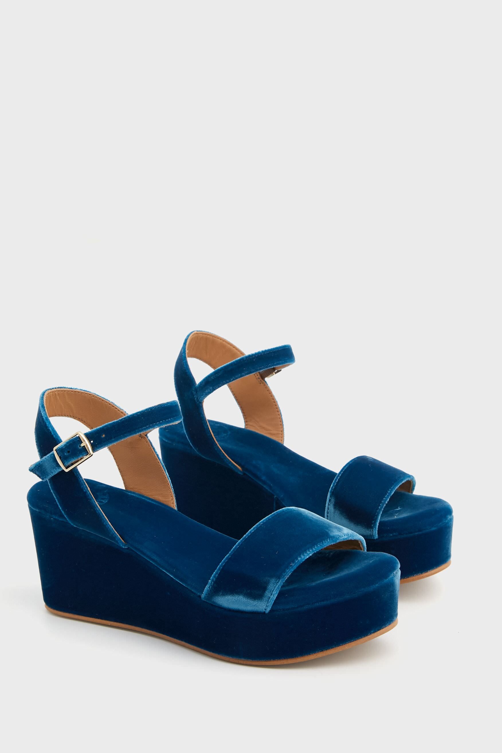 Indigo Girasol Velvet Platform Heels-Charming Tale Store
