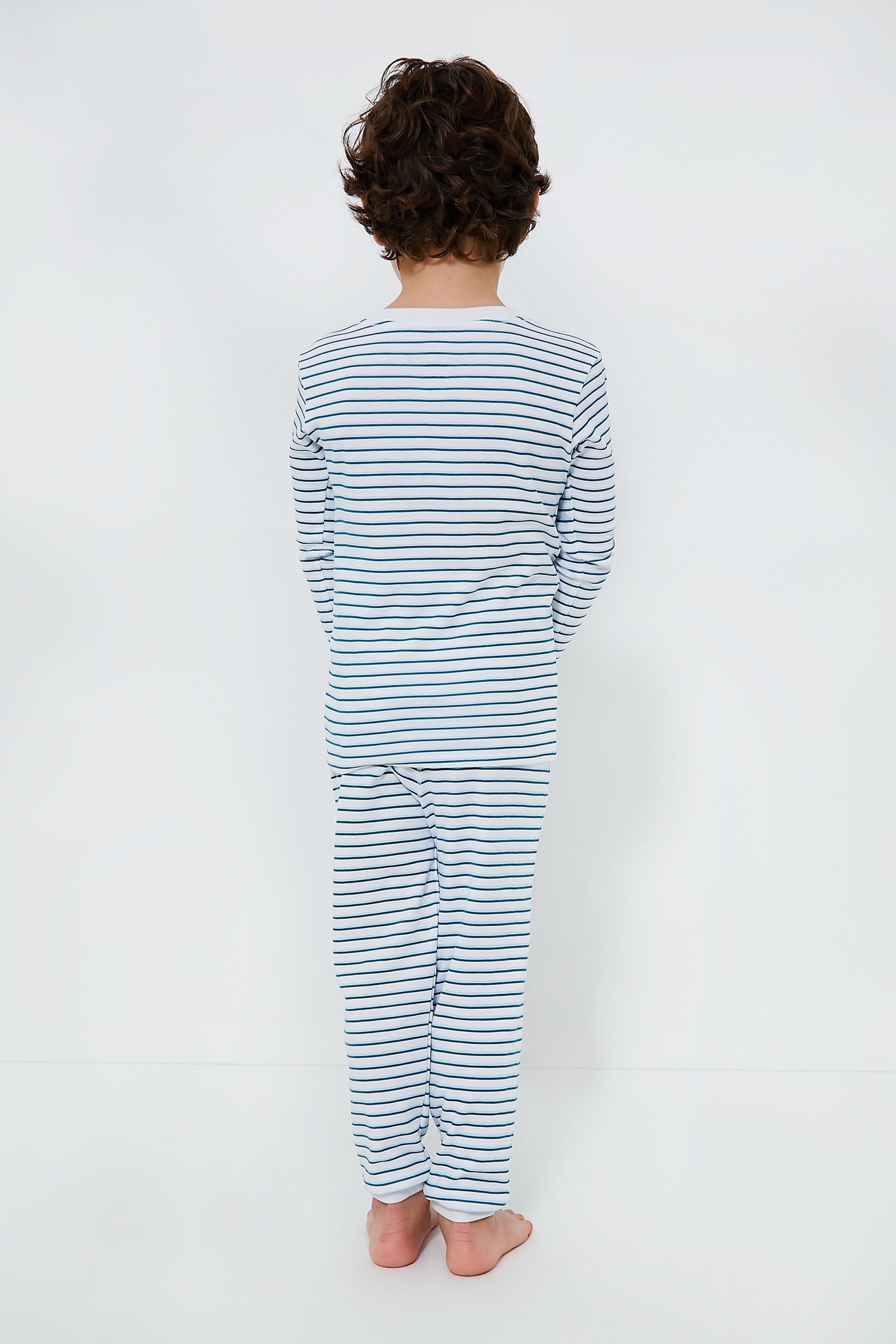 Conifer and Ice Blue Double Stripe Organic Long Sleeve Pajama Set-Charming Tale Store