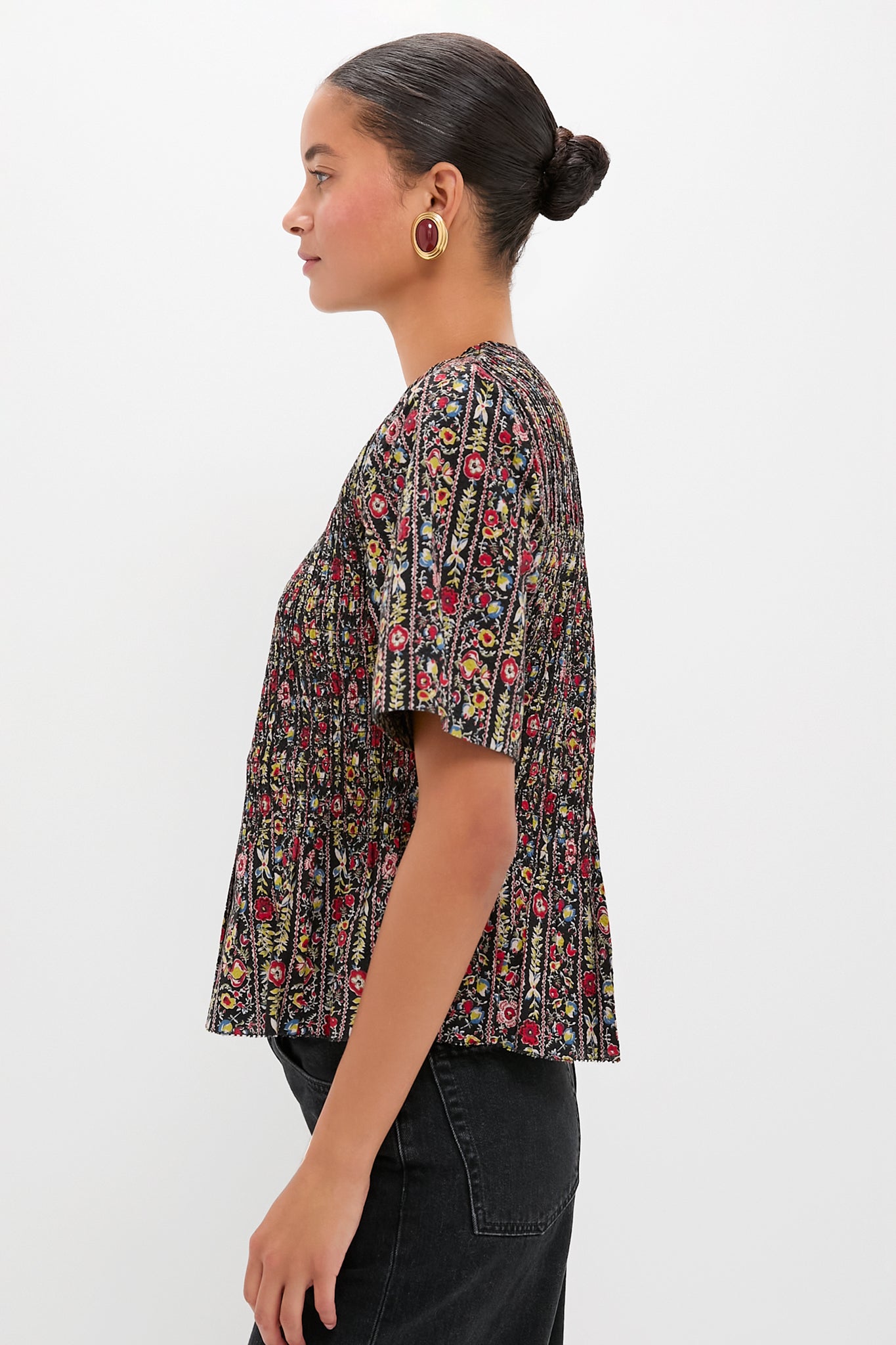 Garland Print Smocked Flounce Top-Charming Tale Store