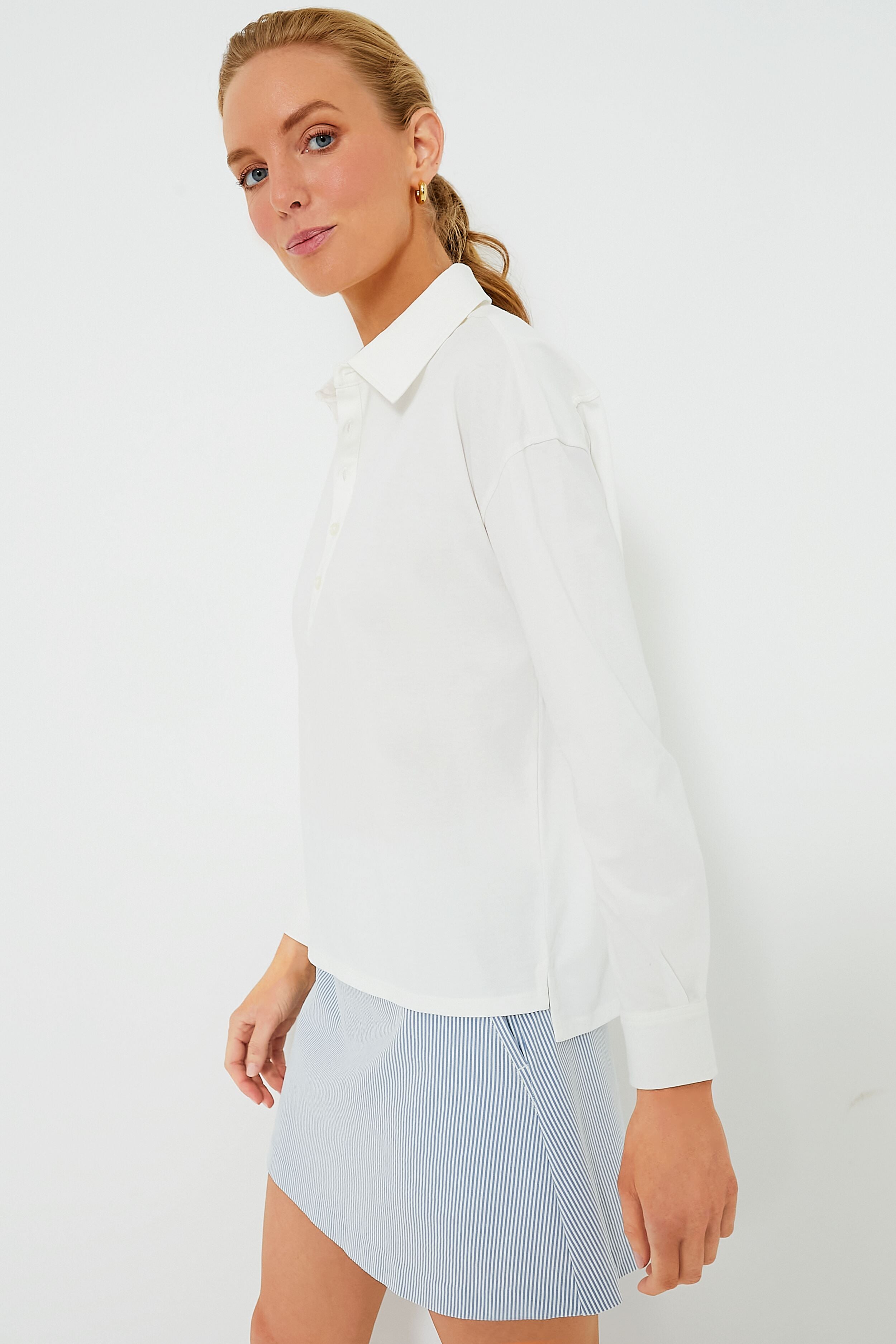 White Long Sleeve Performance Cotton Harrison Polo-Charming Tale Store