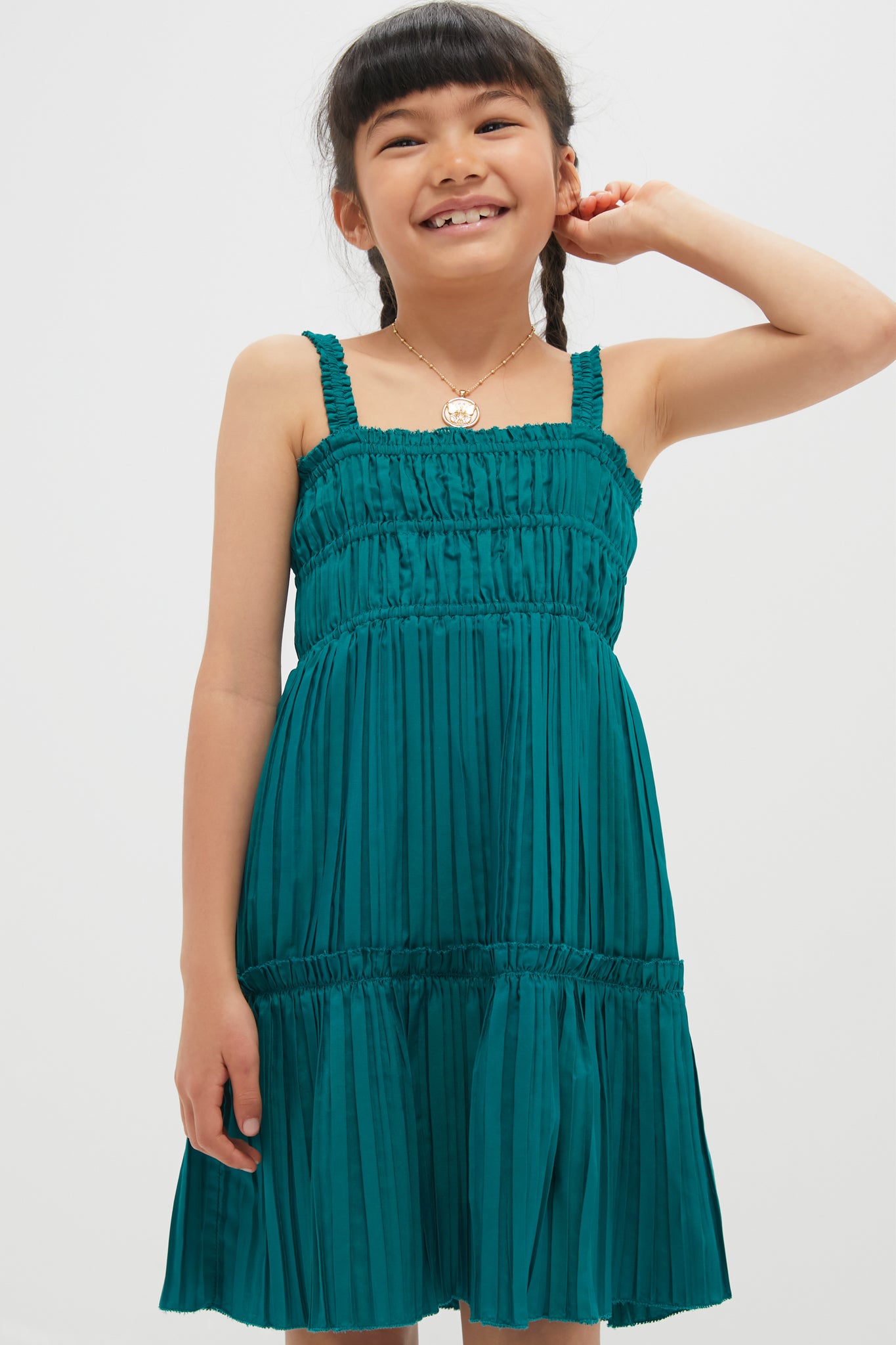 Green Nomi Solid Sleeveless Dress-Charming Tale Store
