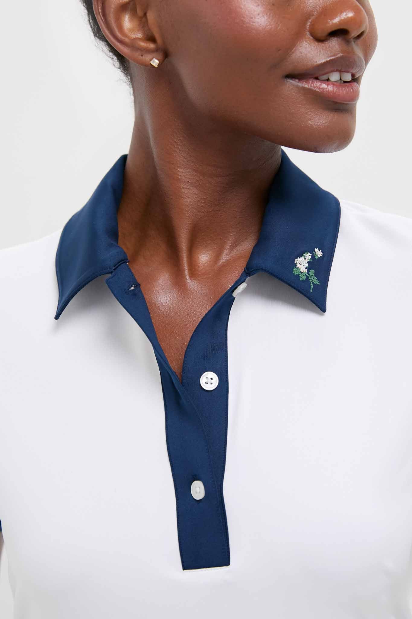 White and Blue Performance Jersey Zoe Polo-Charming Tale Store