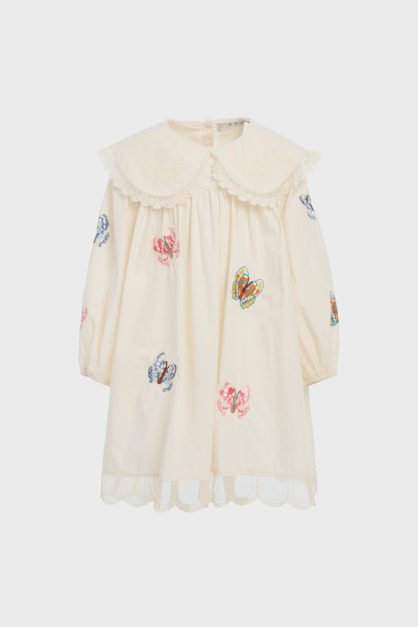 Cream Macey Embroidery Long Sleeve Dress-Charming Tale Store