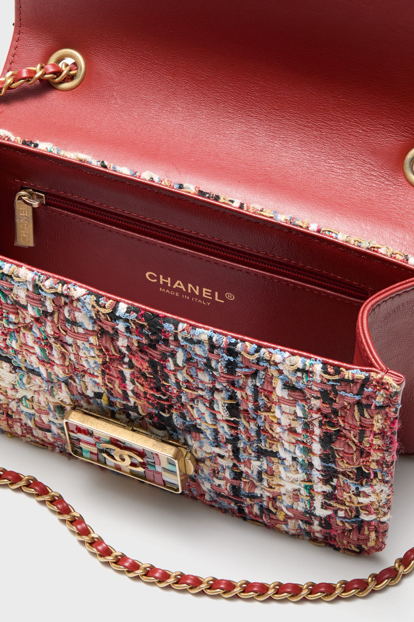 CHANEL Red Tweed Beauty Lock Flap Bag-Charming Tale Store