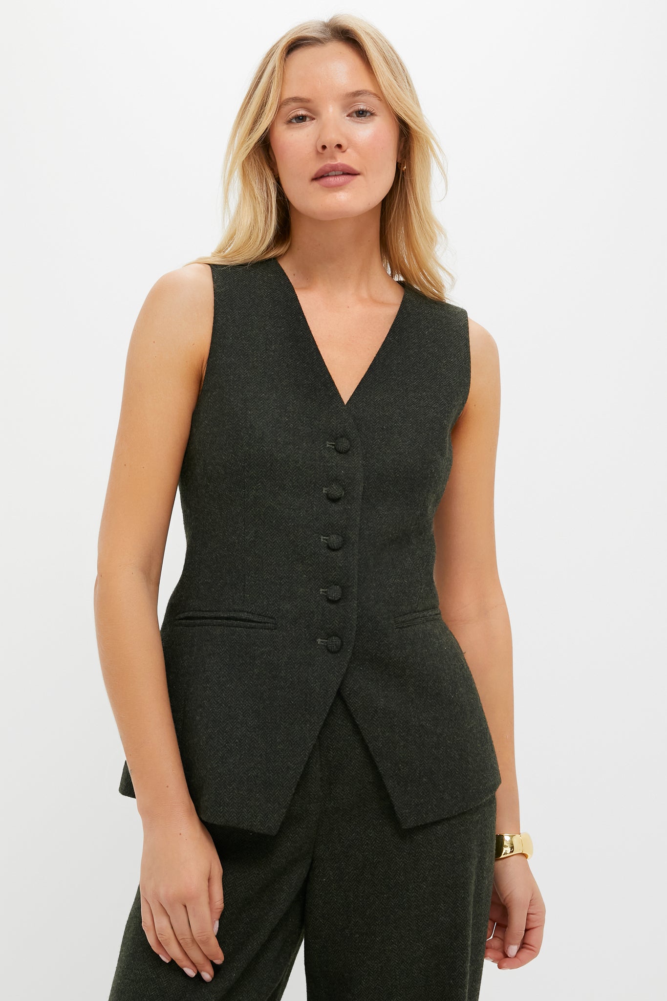 Hunter Green Tweed Herringbone Thompson Vest-Charming Tale Store