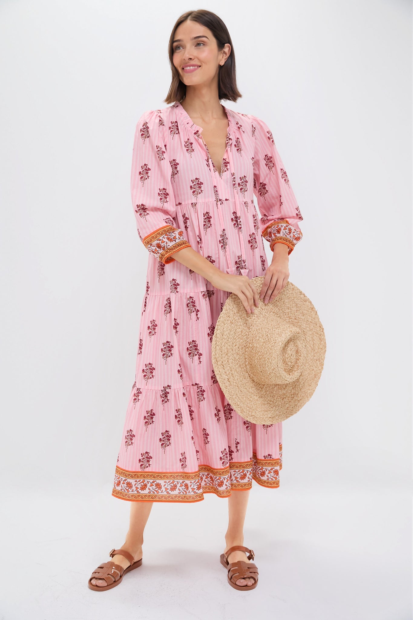 Blush Striped Bouquet Long Sleeve Salty Paloma Caftan-Charming Tale Store