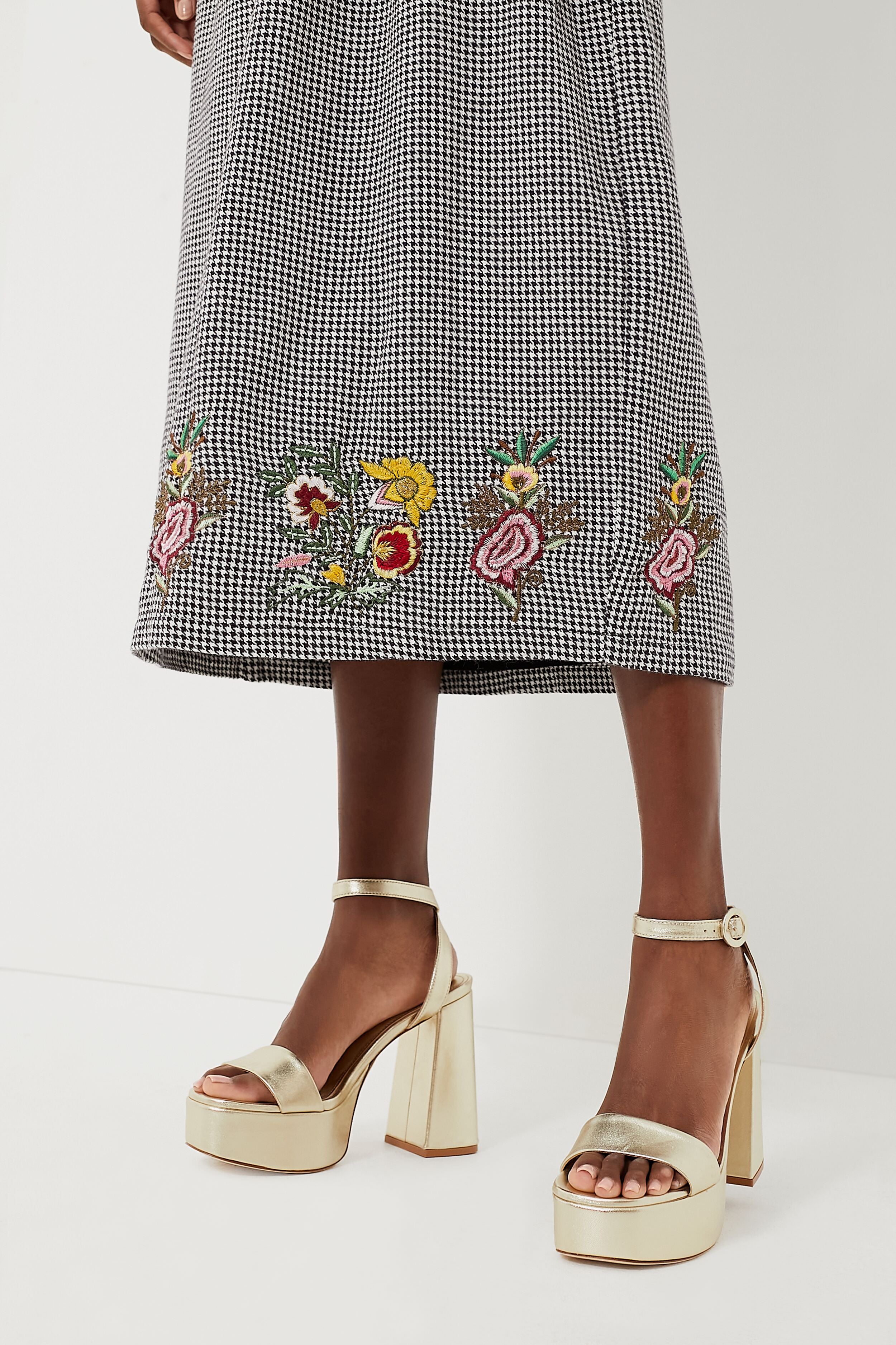 Houndstooth Emily Embroidered Midi Dress-Charming Tale Store