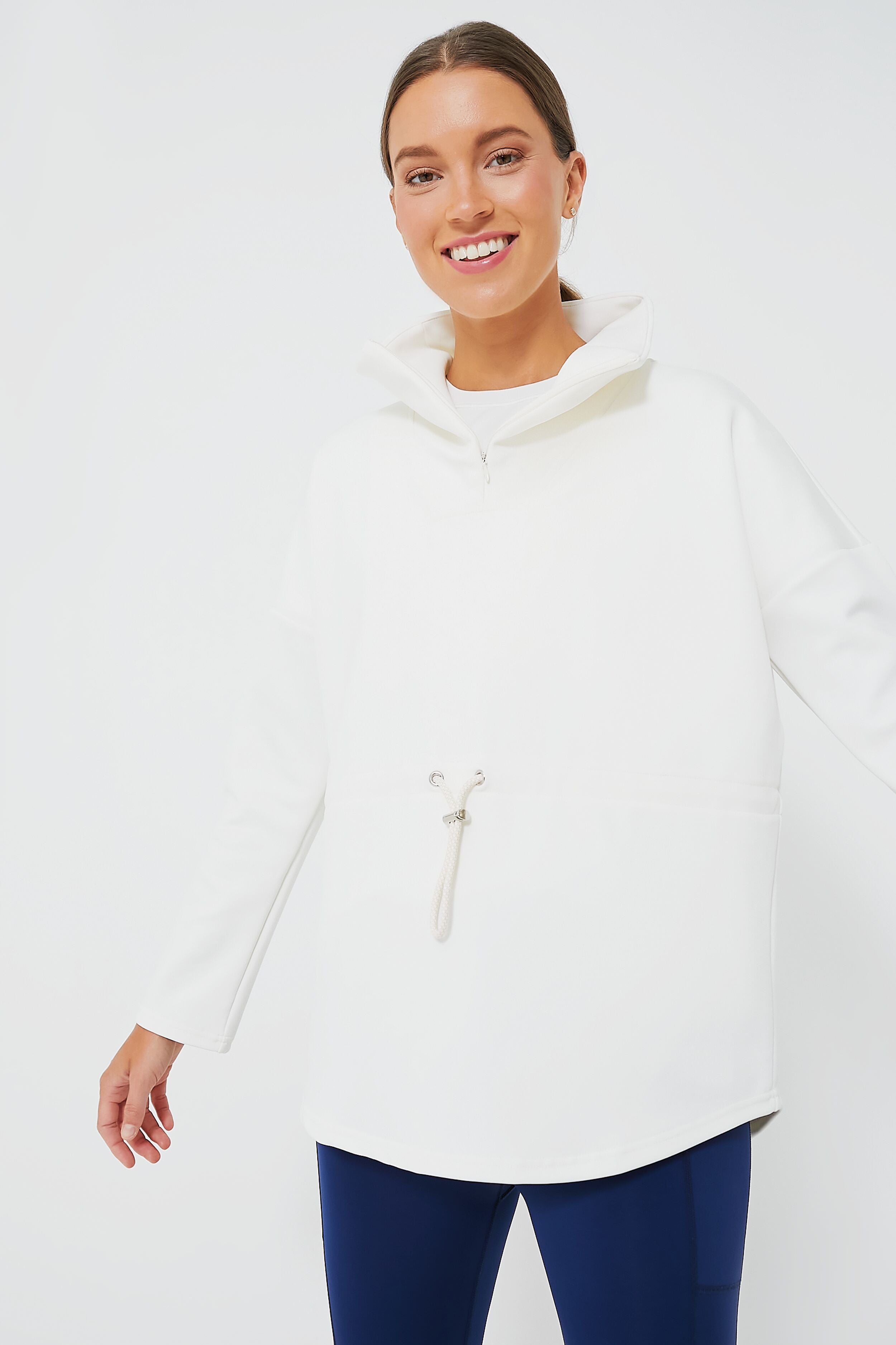 White Cinched Natalie Quarter Zip-Charming Tale Store