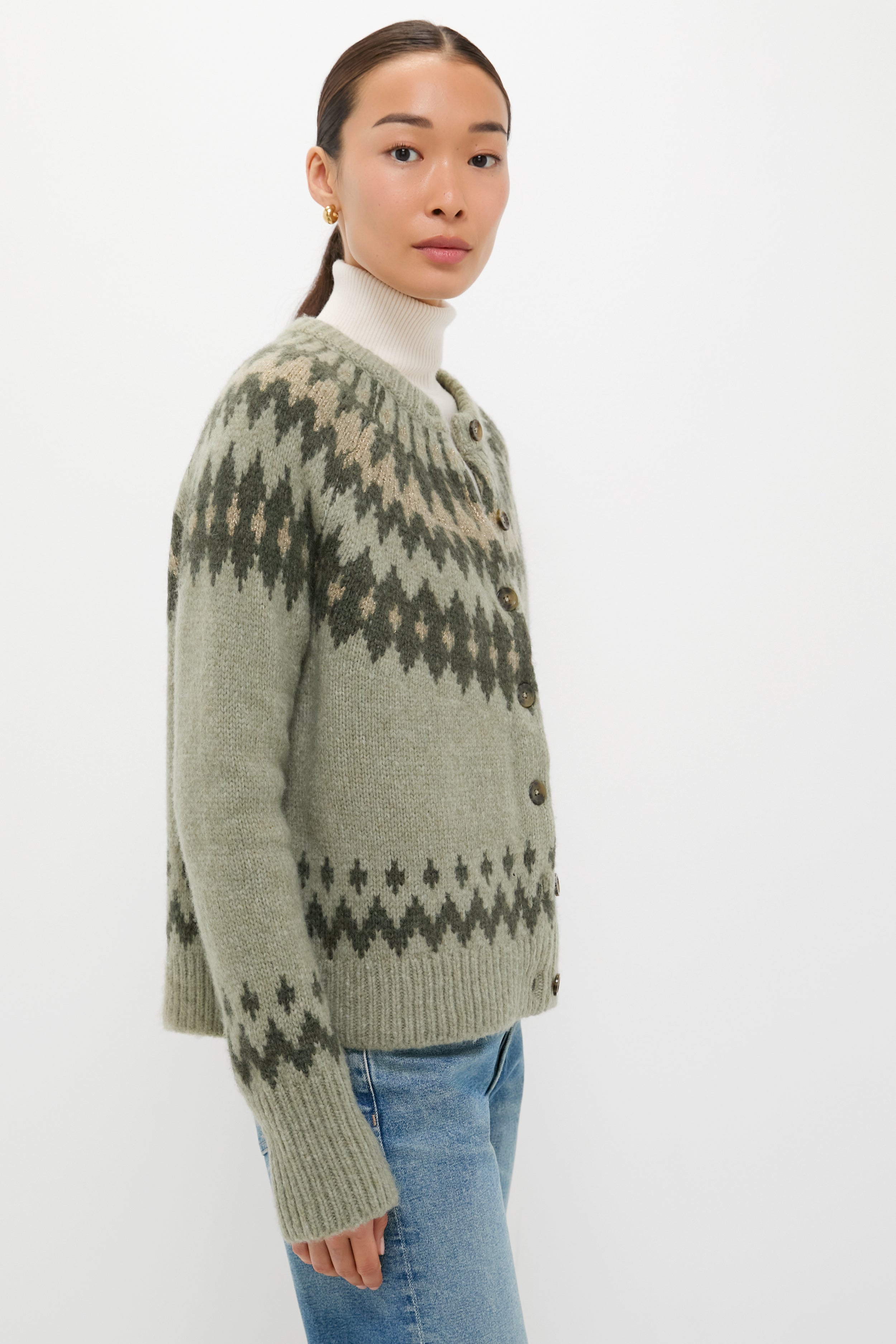 Fir Green Lurex Marlow Fair Isle Cardigan-Charming Tale Store