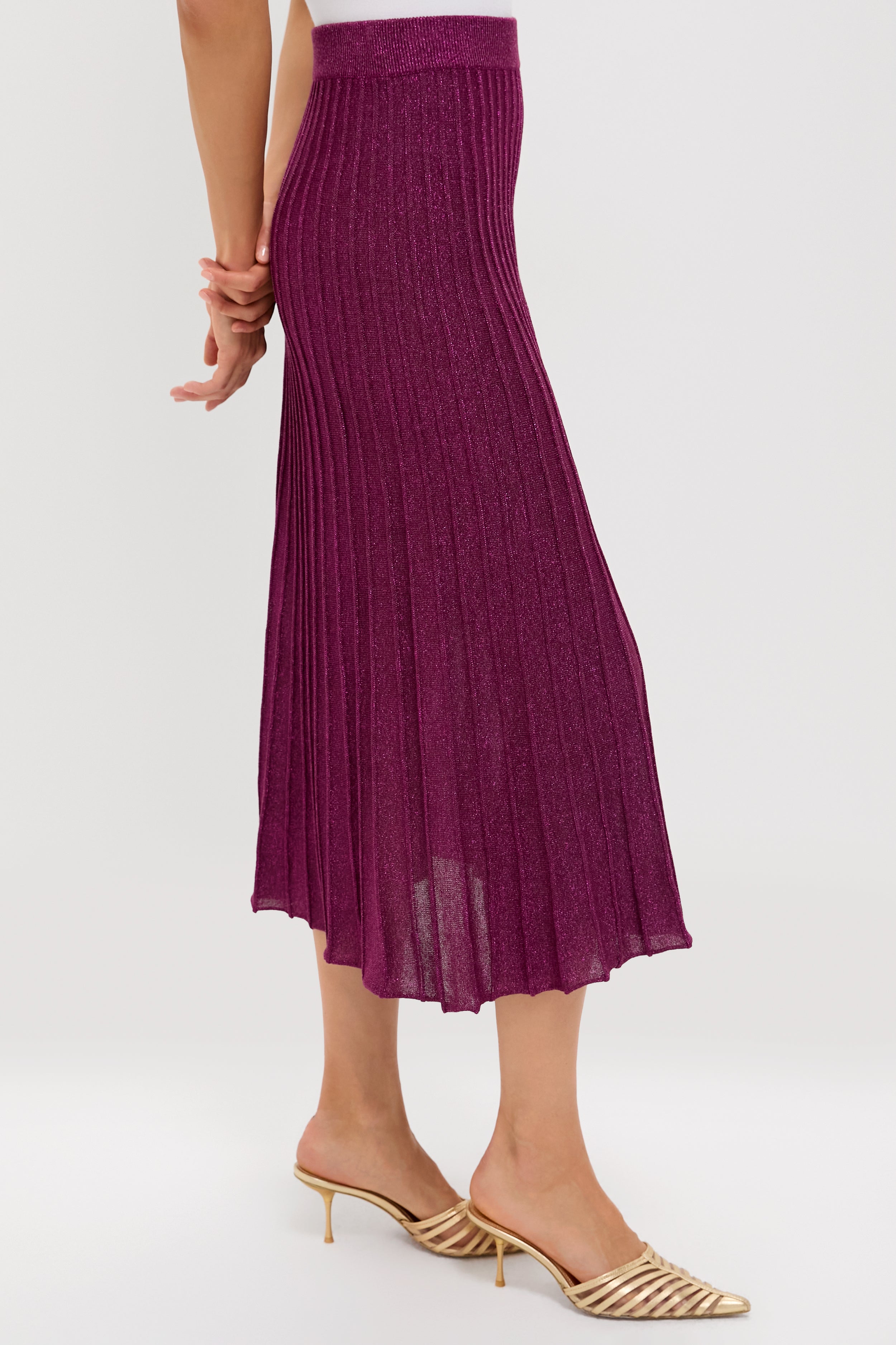 Plum Shimmer Knit Pleated Arion Midi Skirt-Charming Tale Store