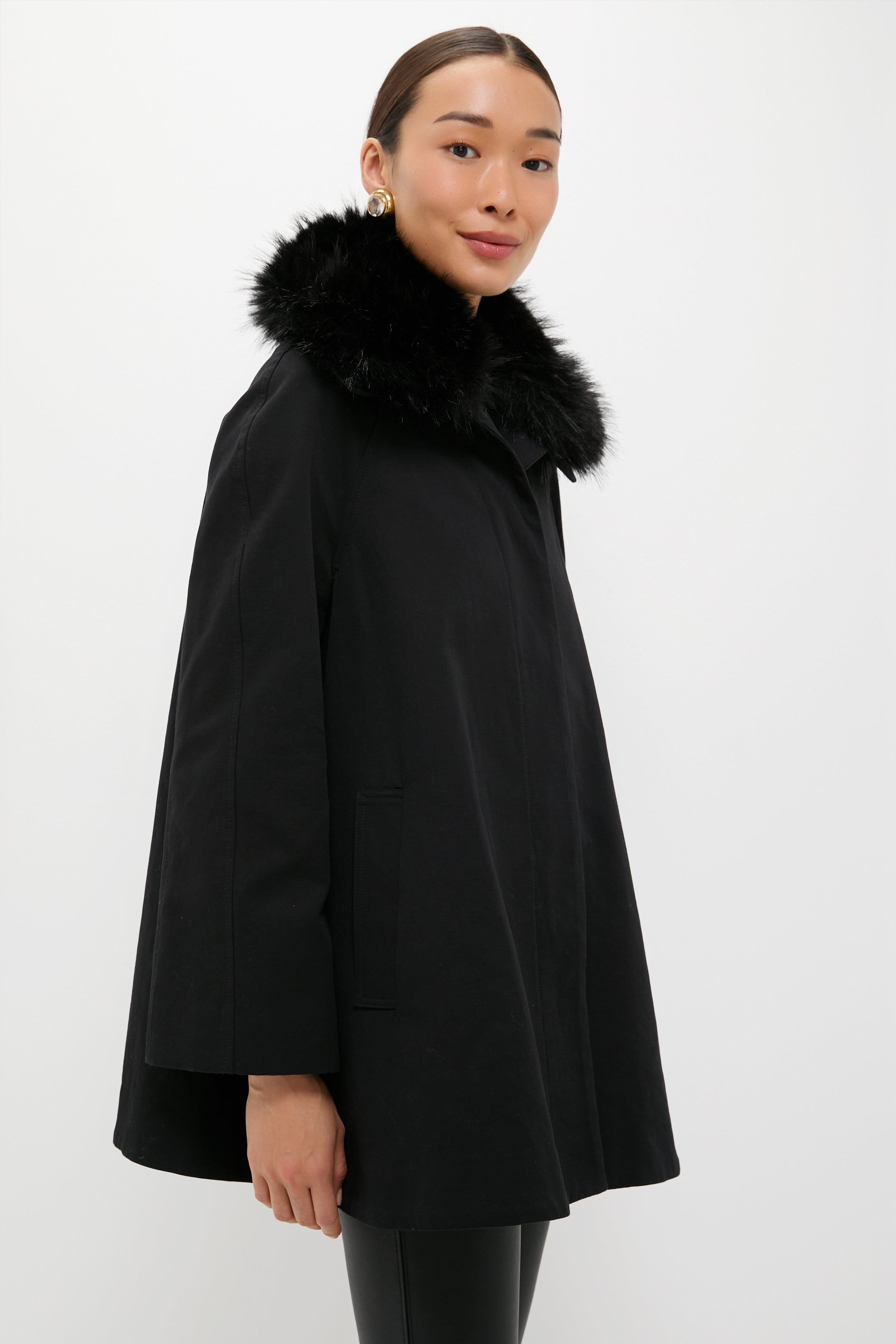 Fur Collar Cecile Swing Cape-Charming Tale Store