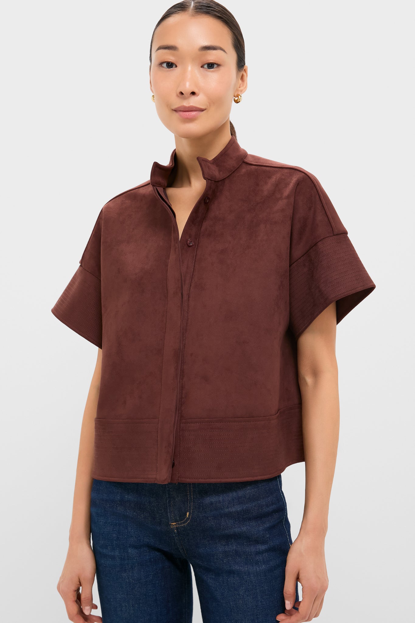 Ganache Vegan Suede Trapunto Stitch Sofia Shirt-Charming Tale Store