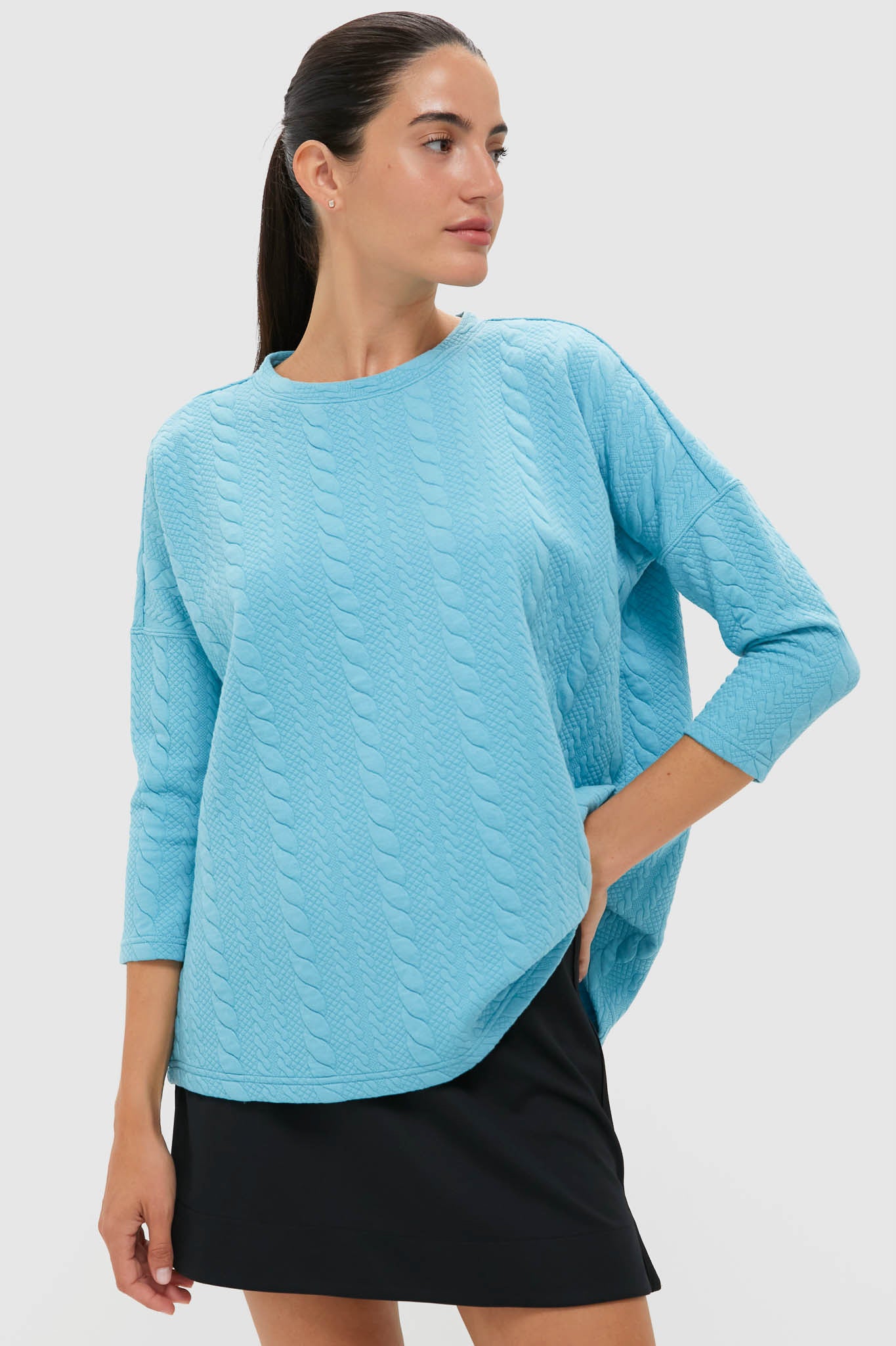 Bright Blue Cable Ally Swing Sweatshirt-Charming Tale Store