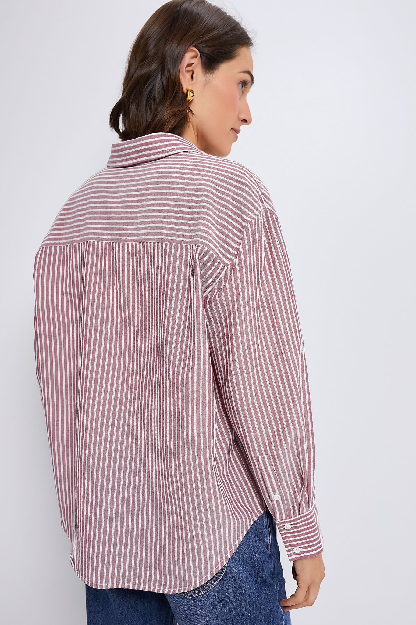 Washed Red Pointelle Stripe Nadine Boyfriend Button Down-Charming Tale Store