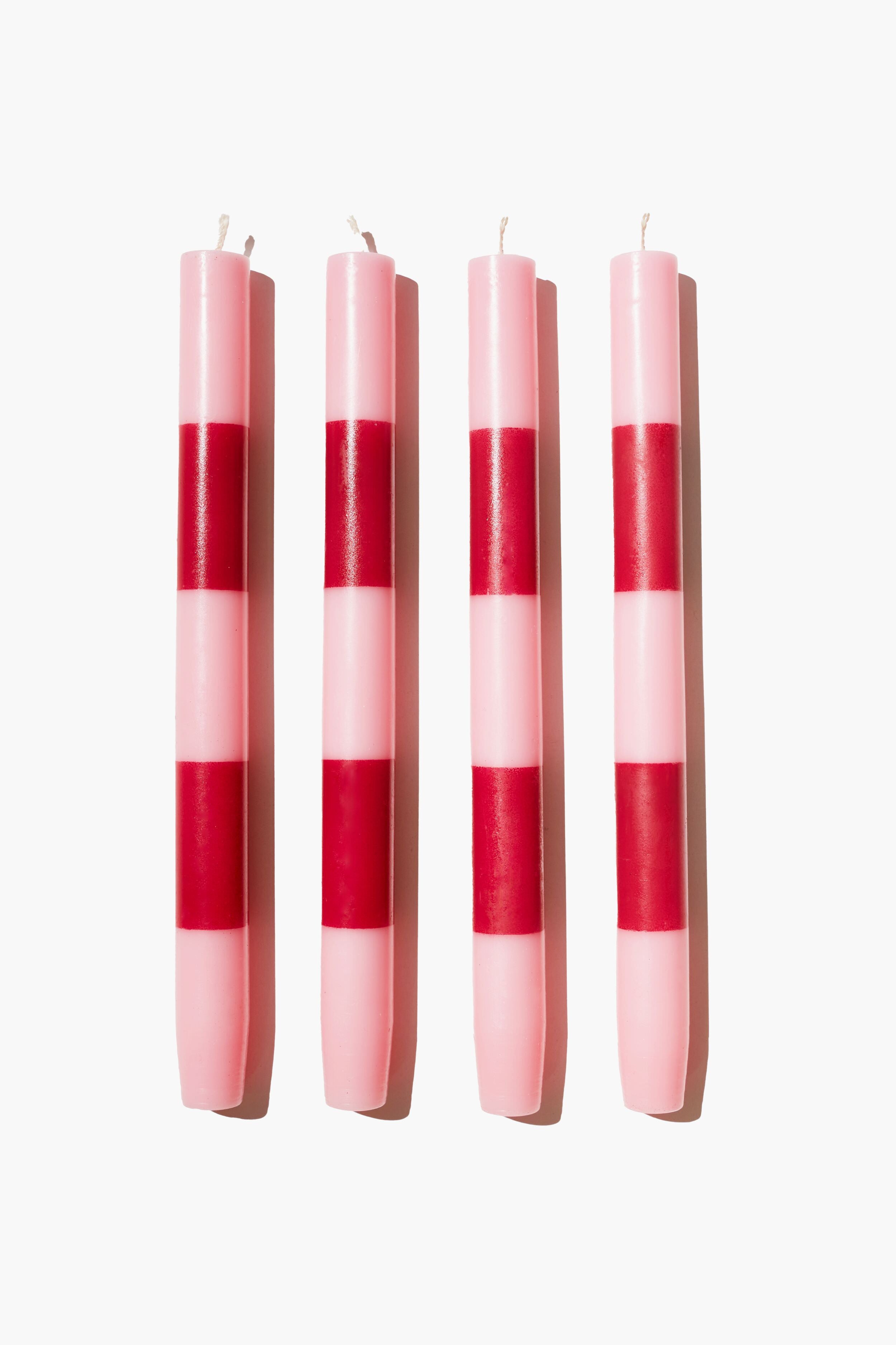 Pink & Maroon Striped Dinner Candles (4 Pack)-Charming Tale Store