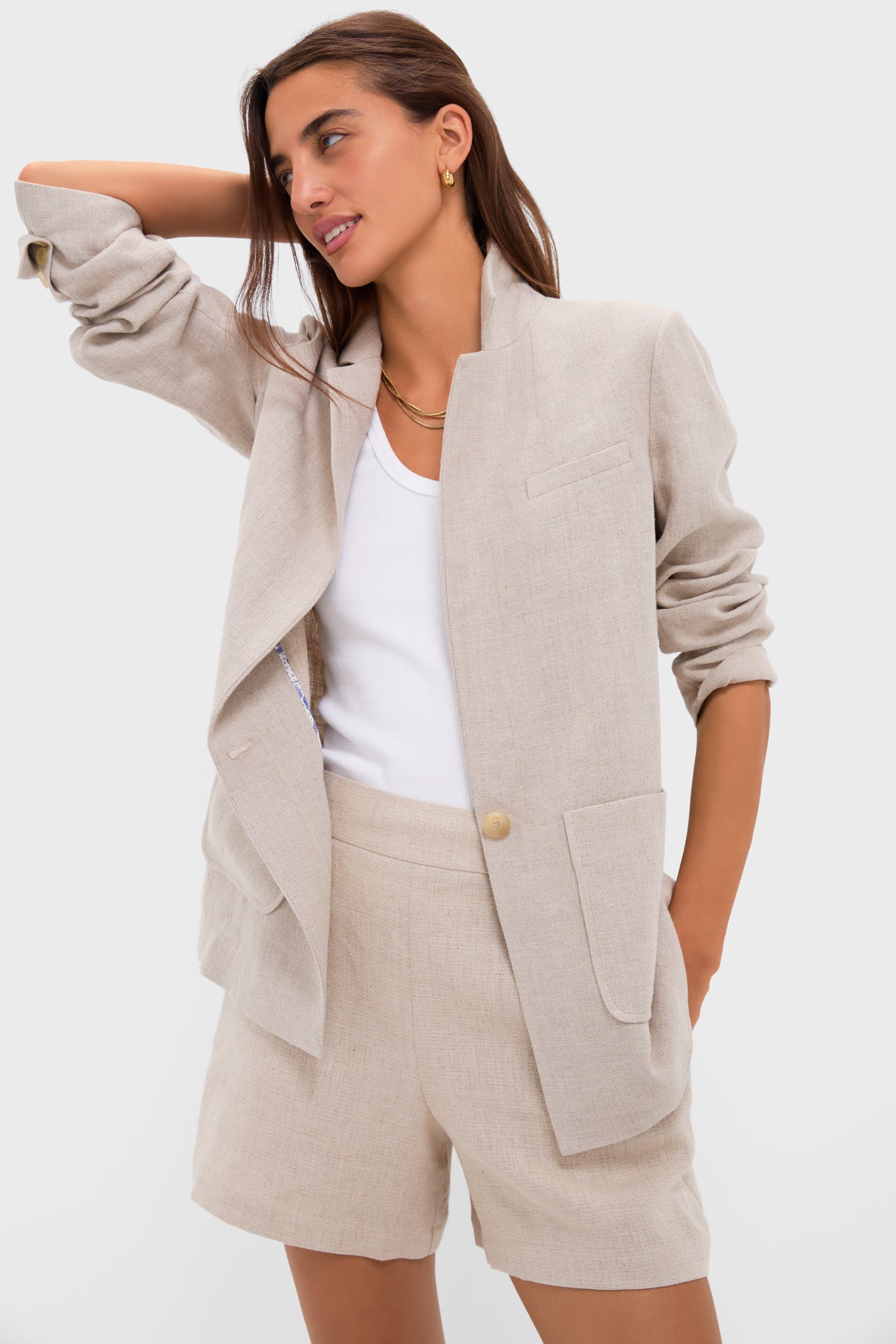 Tan Linen Carla Blazer-Charming Tale Store