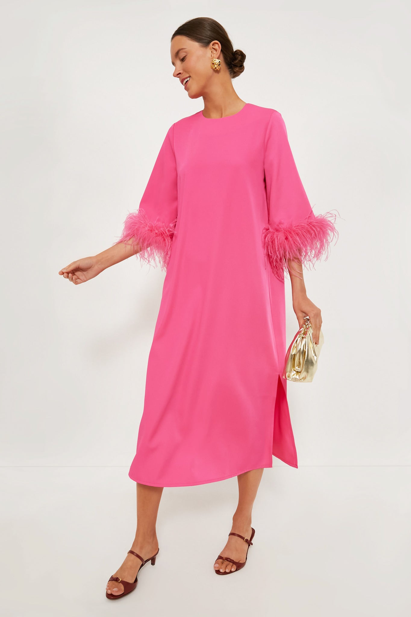 Hot Pink Feather Jamie Dress-Charming Tale Store
