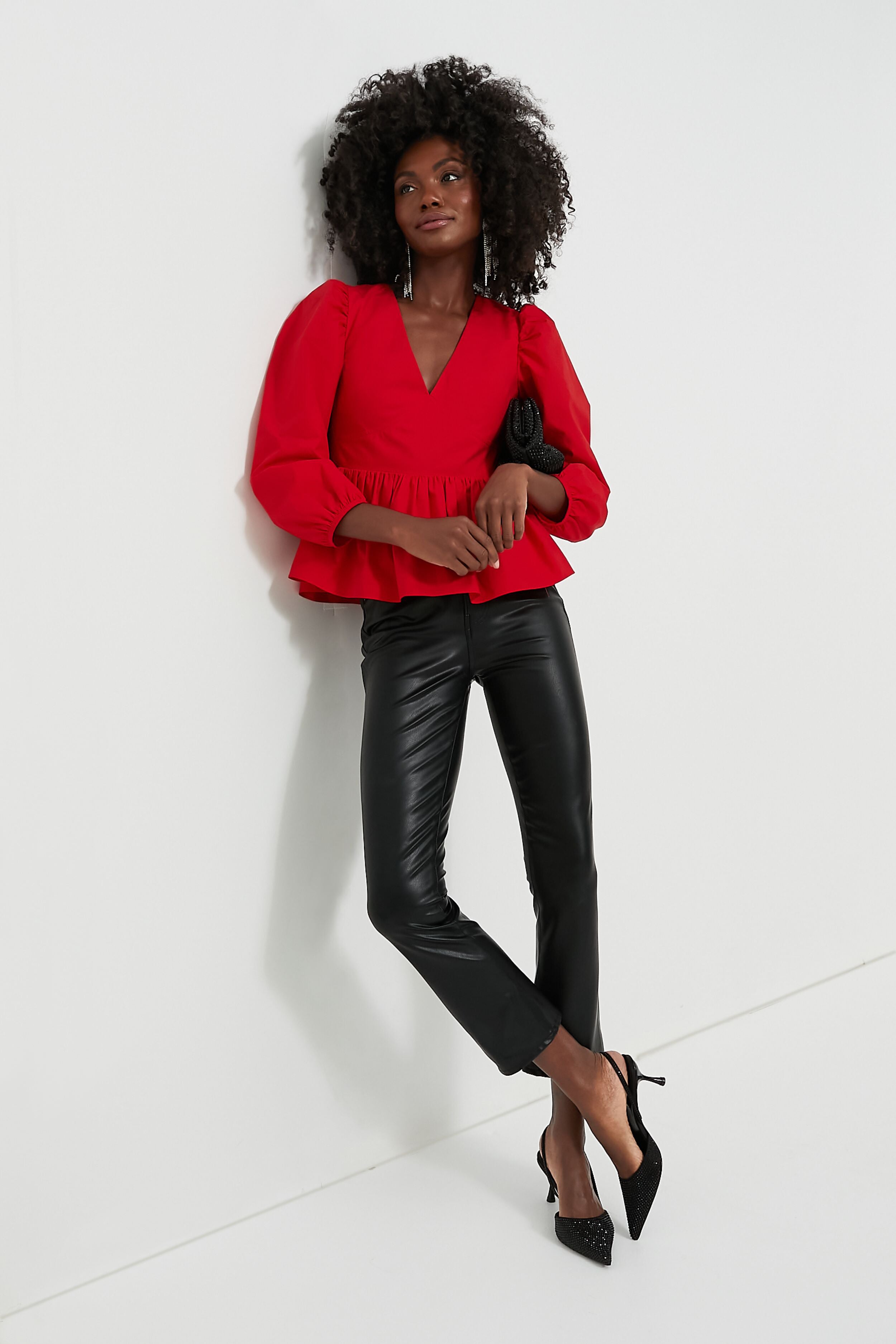 Red Puff Sleeve Elaina Blouse-Charming Tale Store