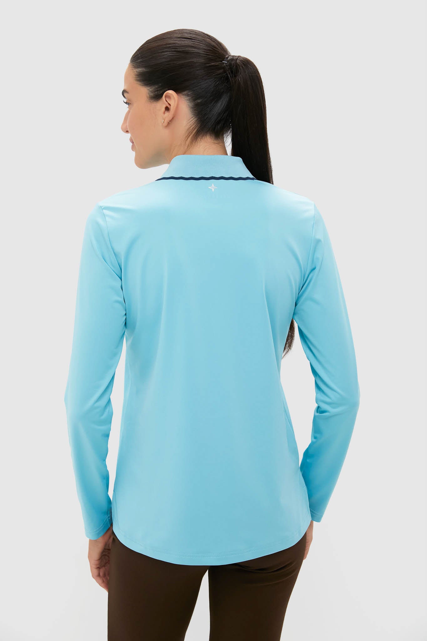 Bright Blue Long Sleeve Performance Jersey Caroline Polo-Charming Tale Store