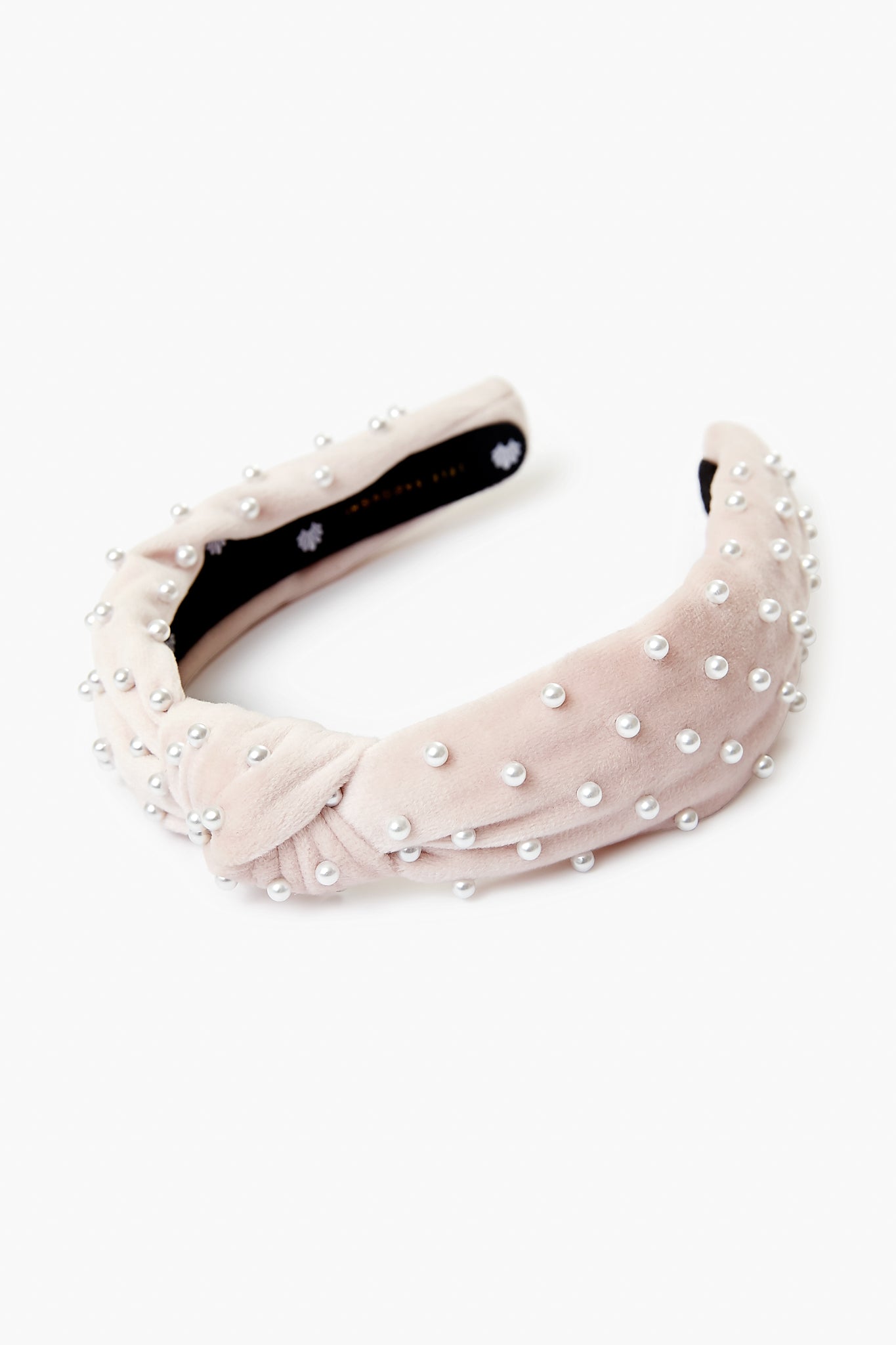 Blush Velvet Pearl Slim Knotted Headband-Charming Tale Store