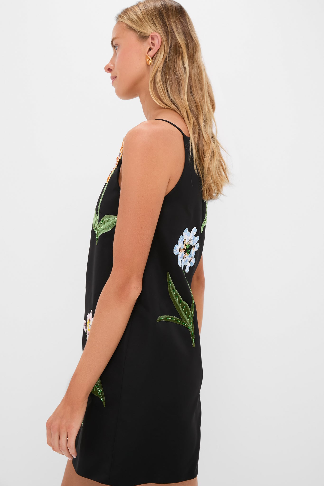 Ebony Botanical Print Leia Embroidery Mini Dress-Charming Tale Store