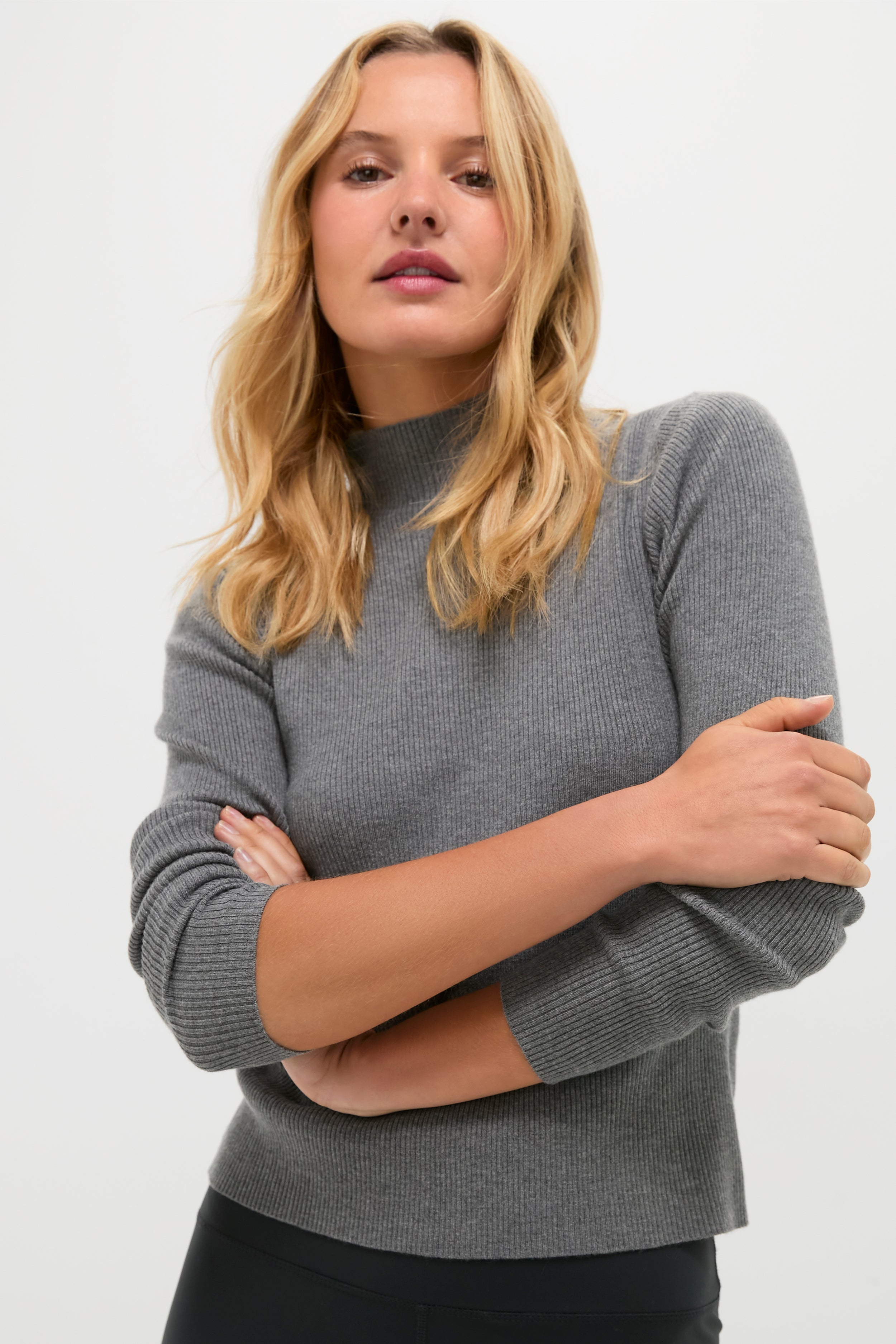 Gray Ribbed Holden Turtleneck-Charming Tale Store