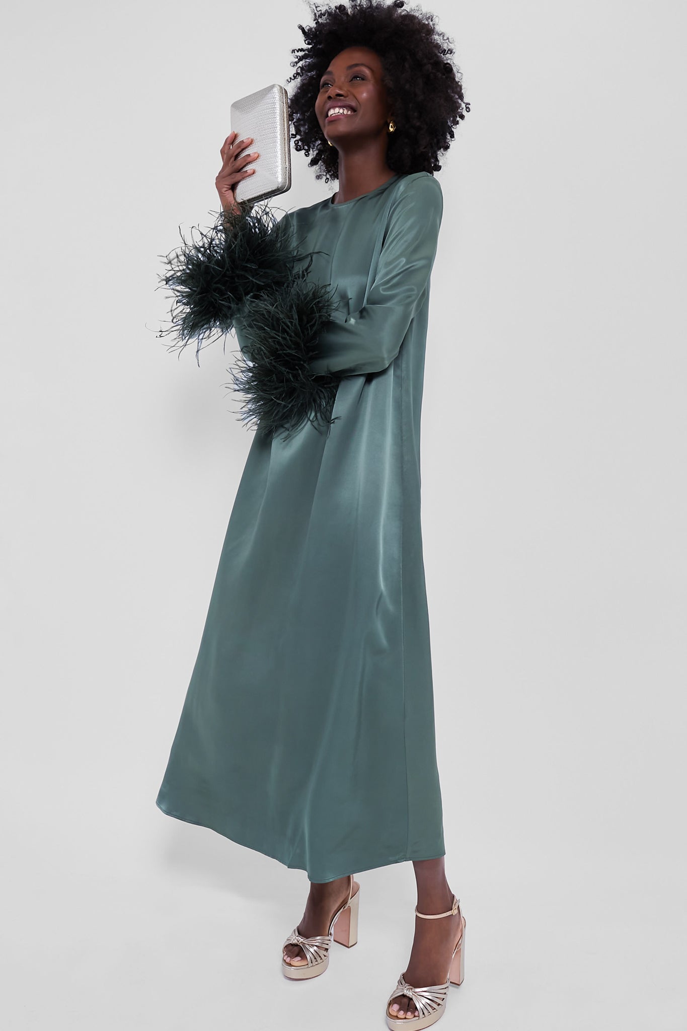 Green Suzi Maxi Dress with Detachable Feathers-Charming Tale Store