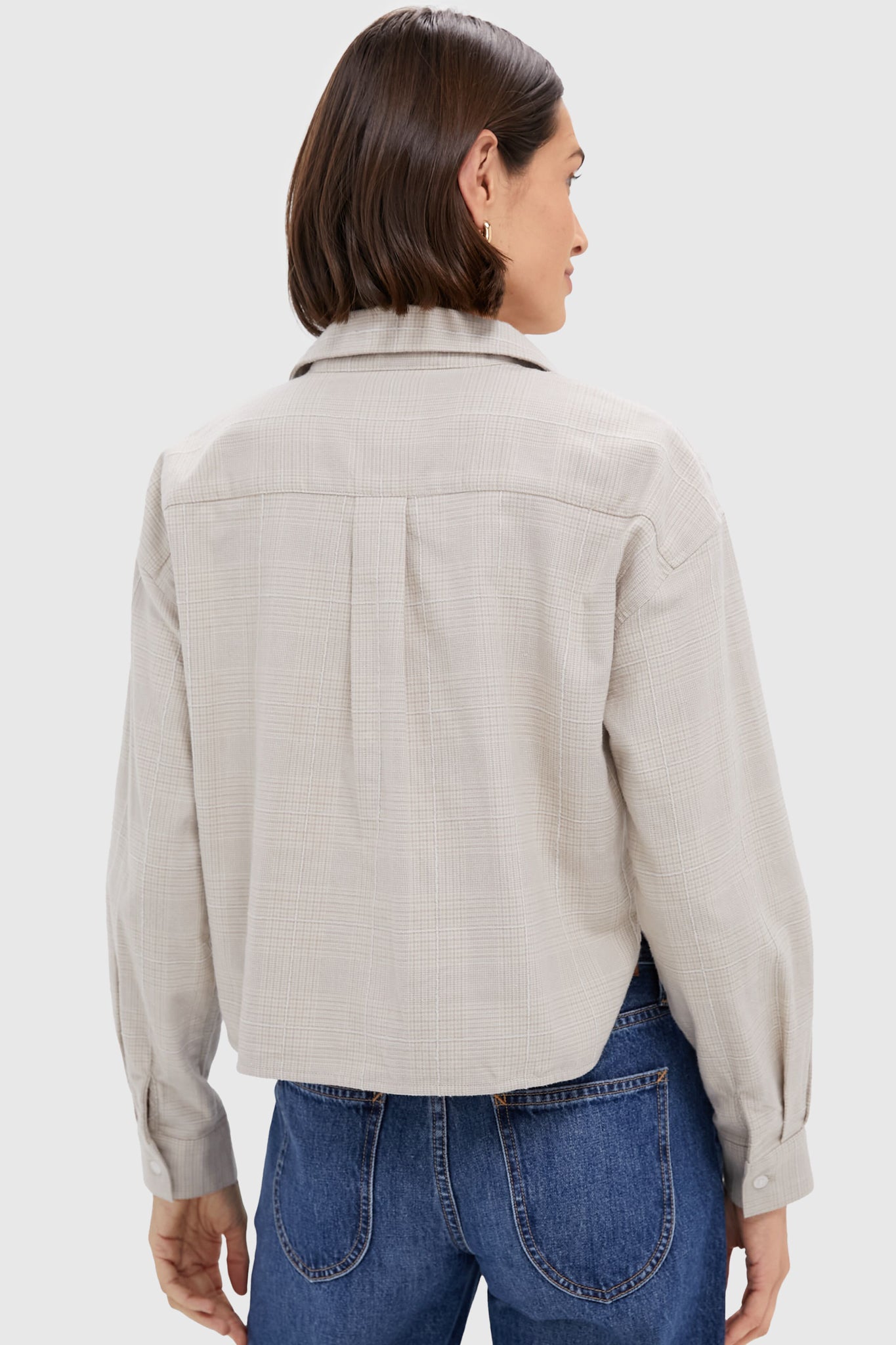 Tan Plaid Flannel Cropped Jasper Button Down-Charming Tale Store