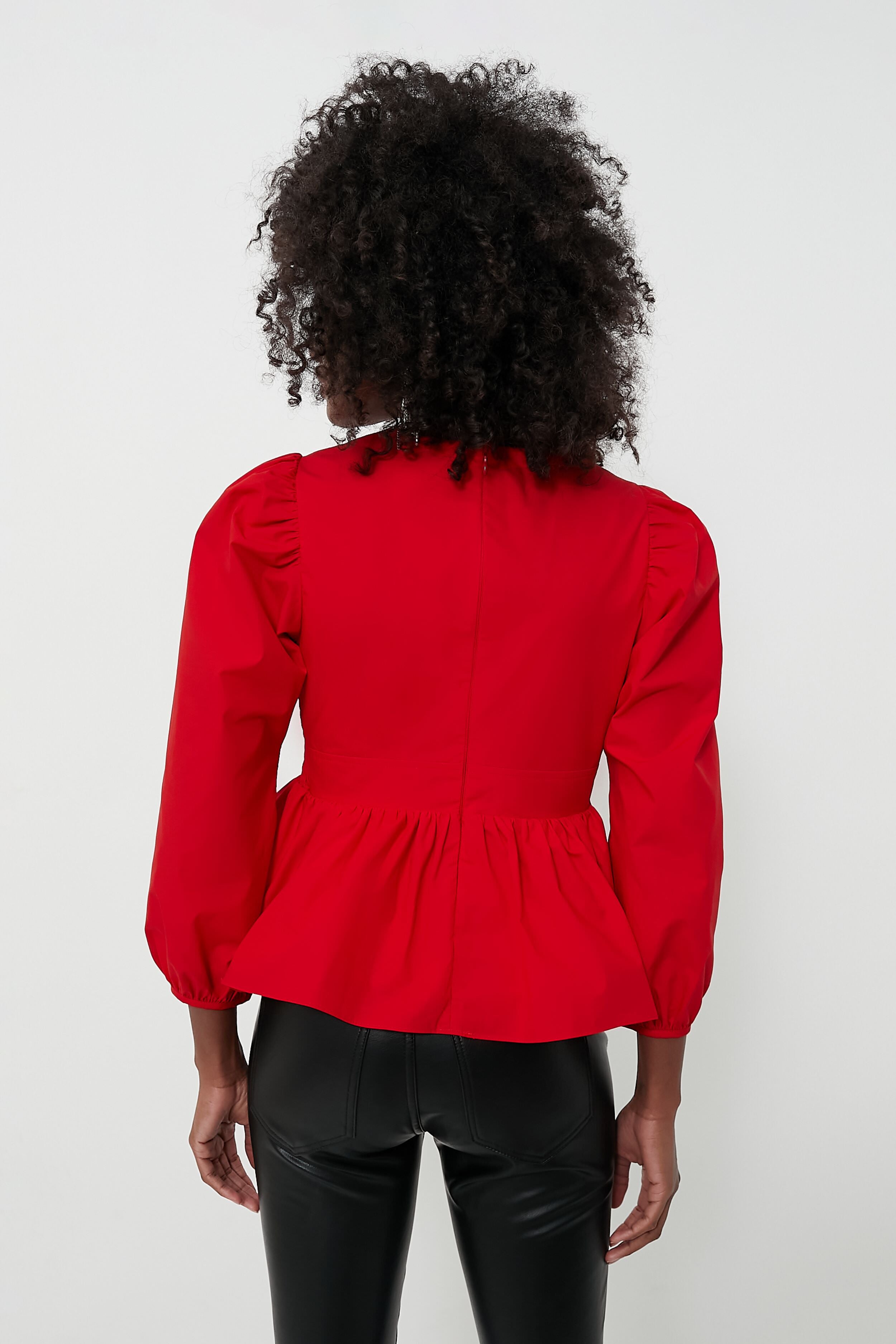 Red Puff Sleeve Elaina Blouse-Charming Tale Store