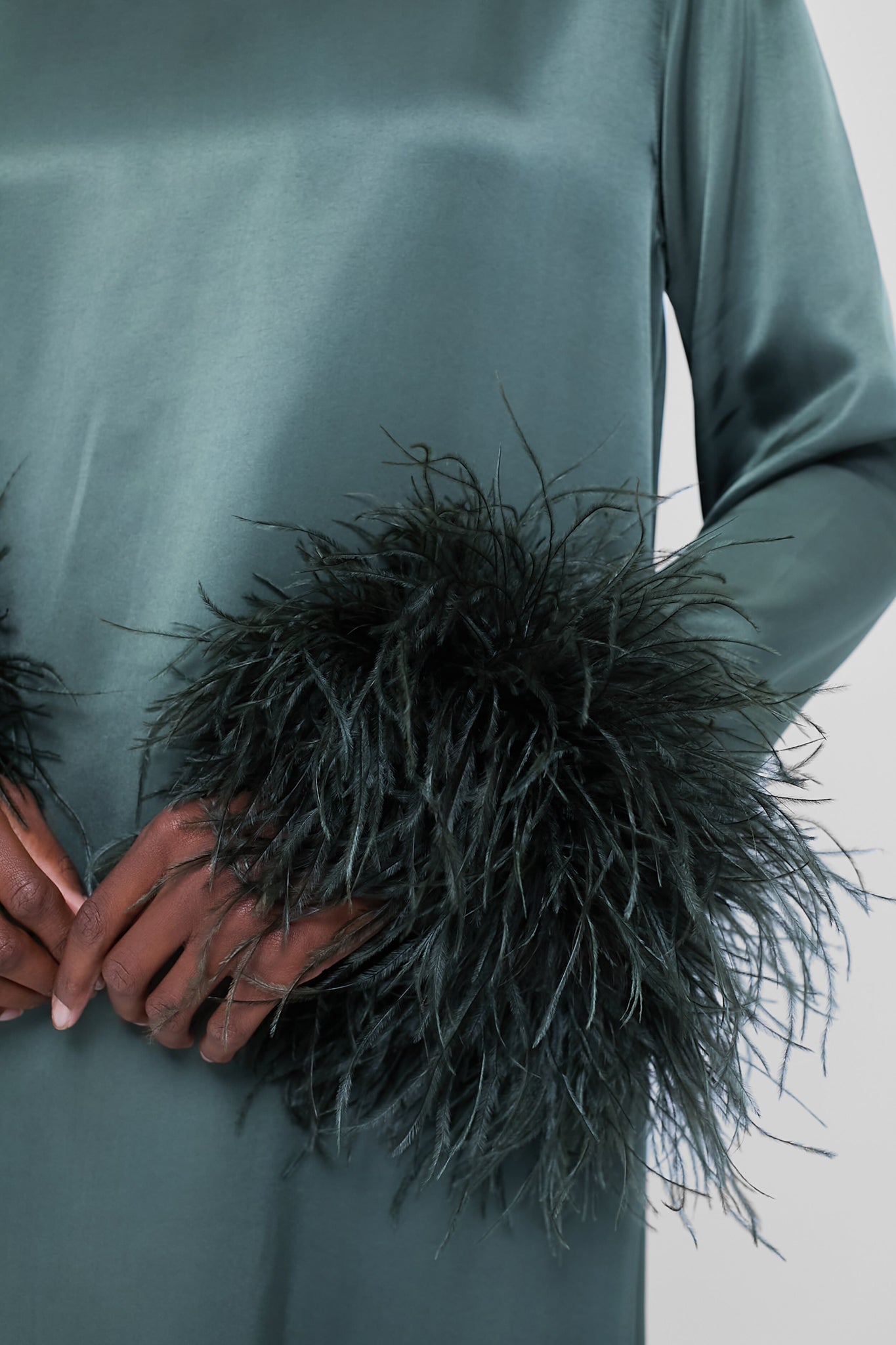 Green Suzi Maxi Dress with Detachable Feathers-Charming Tale Store