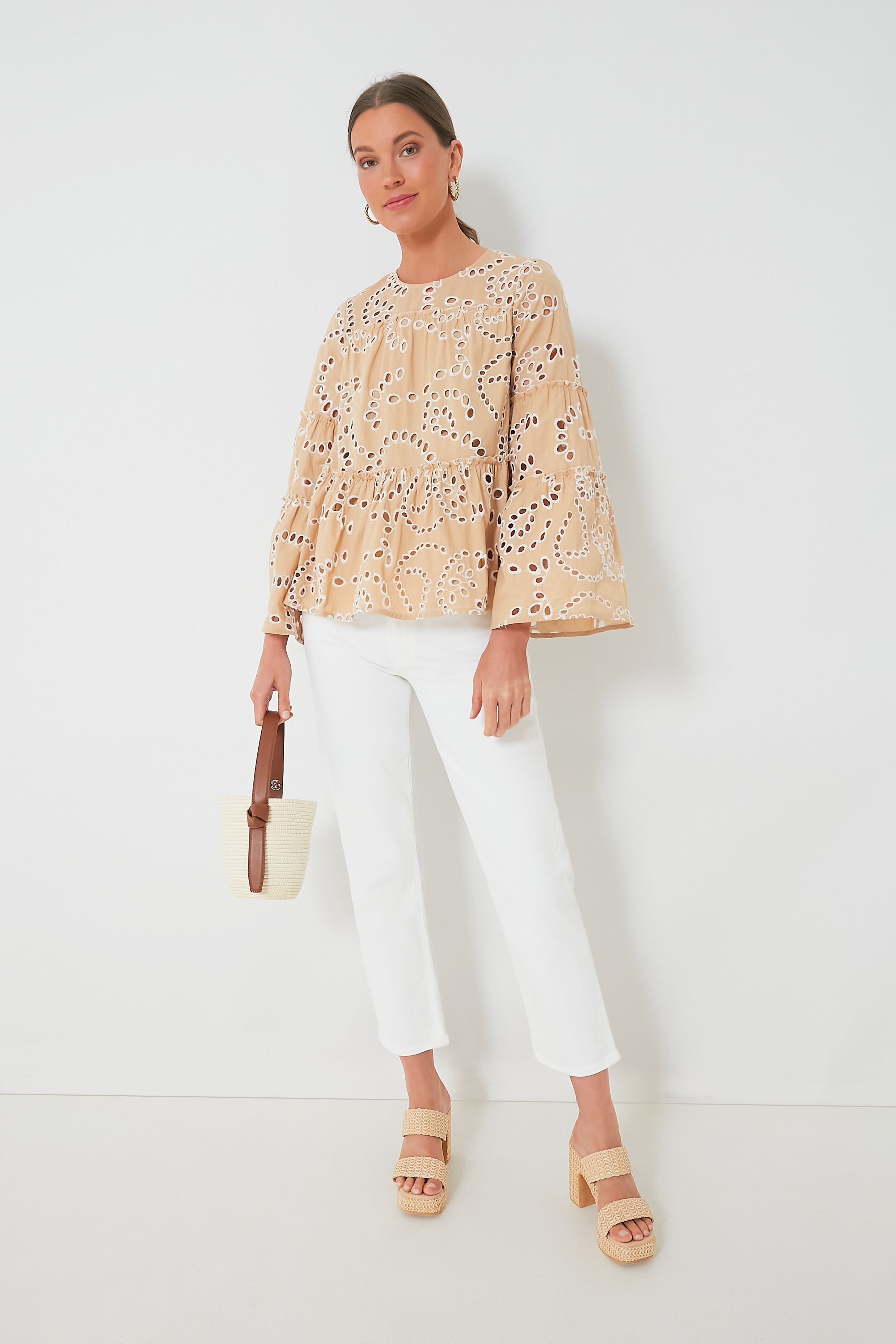 Tan Eyelet Eloise Blouse-Charming Tale Store