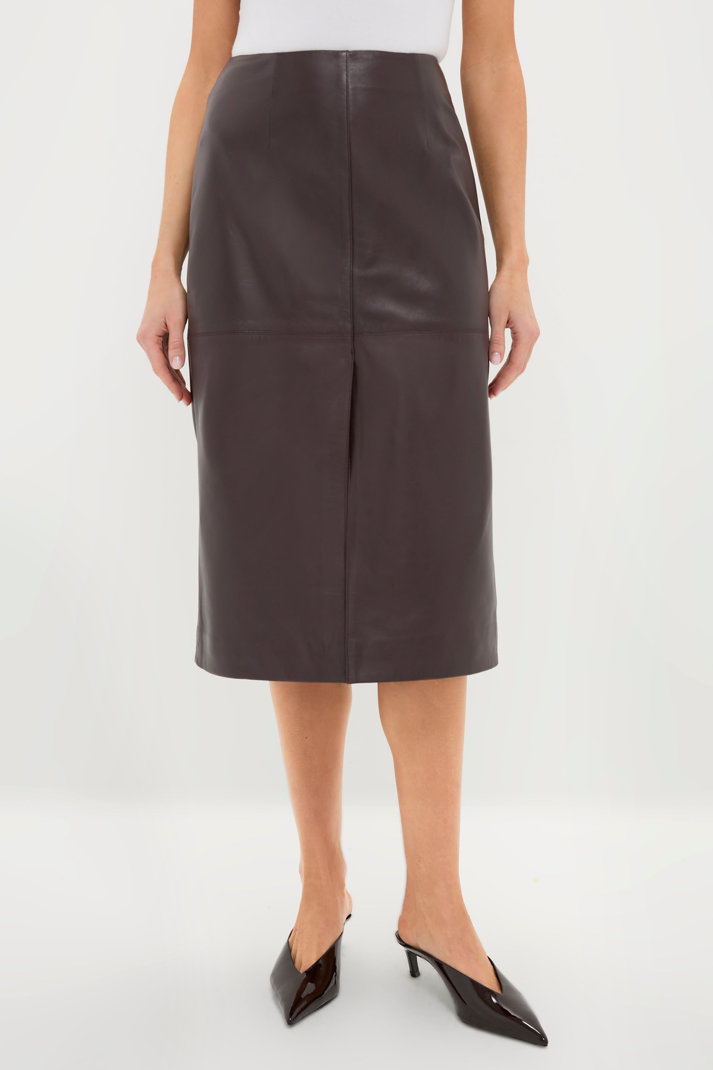 Bordeaux Leather Felindra Midi Skirt-Charming Tale Store