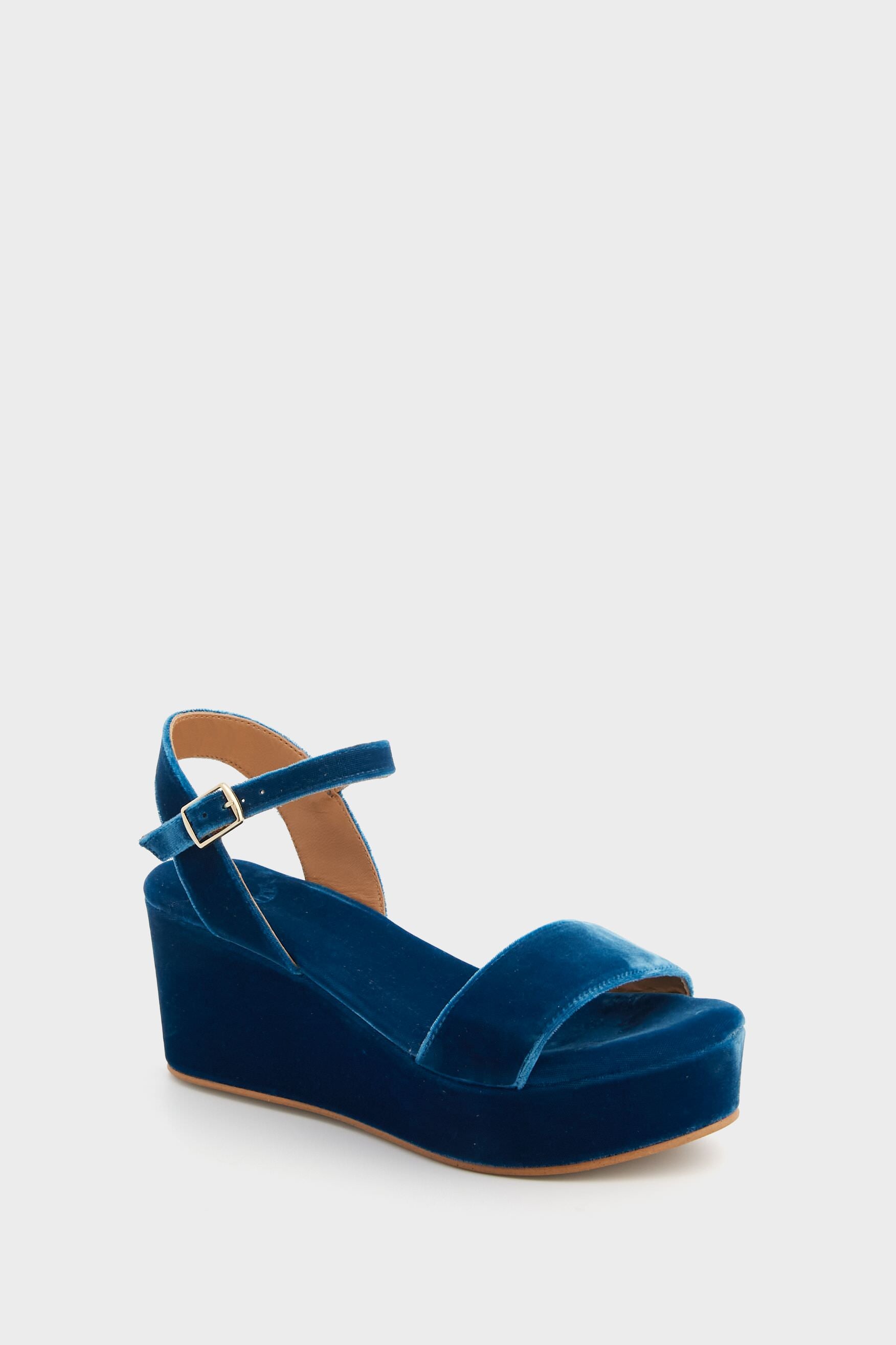 Indigo Girasol Velvet Platform Heels-Charming Tale Store