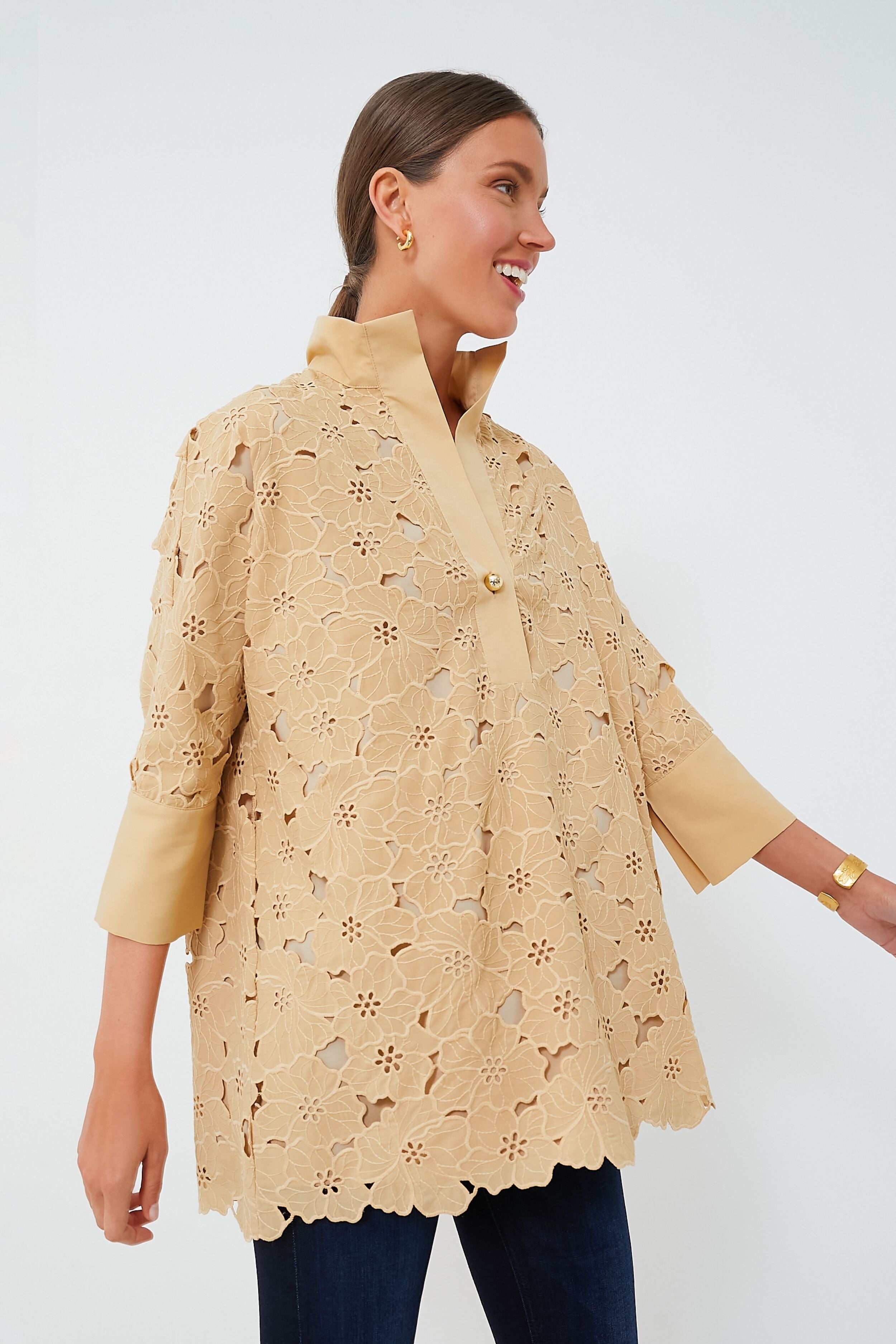 Tan Lace Willow Blouse-Charming Tale Store